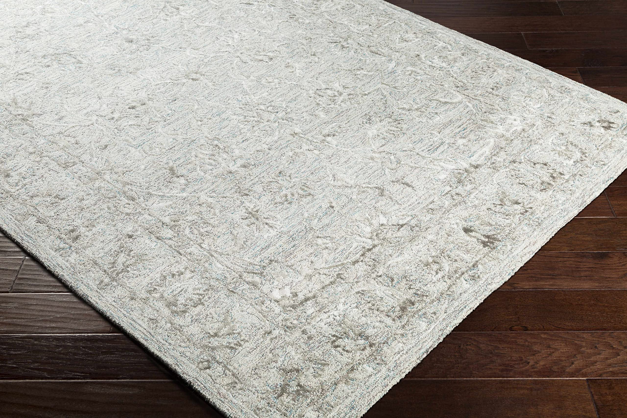 Premium Hauteloom Browning Wool Area Rug 7' x 9' - Soft Traditional Gray Blue Green Handmade Carpet for Living Room & Bedroom - Perfect for Cozy Home Decor, Family Gatherings and Relaxation Spaces