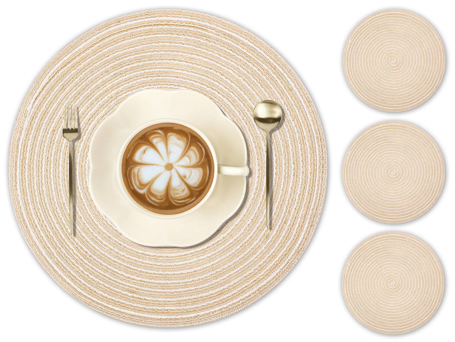 PECULA Round Braided Placemats Set of 4 - 15 Inch Non-Slip Heat Resistant Woven Table Mats for Kitchen & Dining Room Decor | Perfect for Holiday Dinners, Parties, and Everyday Use