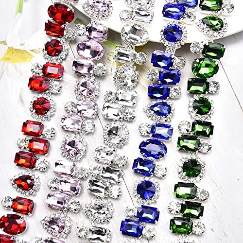 XINMILI 1 Yard Flower Rhinestone Claw Chain - Diamond Crystal Trim for DIY Necklace, Clothing & Luggage Accessories (2.2CM Width, Siam) - Perfect for Jewelry Making, Dress Embellishment & Bag Decoration