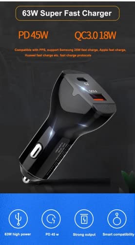 UrbanX 63W Fast USB C Truck Car Charger PD3.0 & QC4.0 Dual Port Adapter - Super Fast Charging for OnePlus 7T Pro 5G McLaren, iPhone, Samsung - Includes 100W USB-C Cable - Perfect for Road Trips & Travel