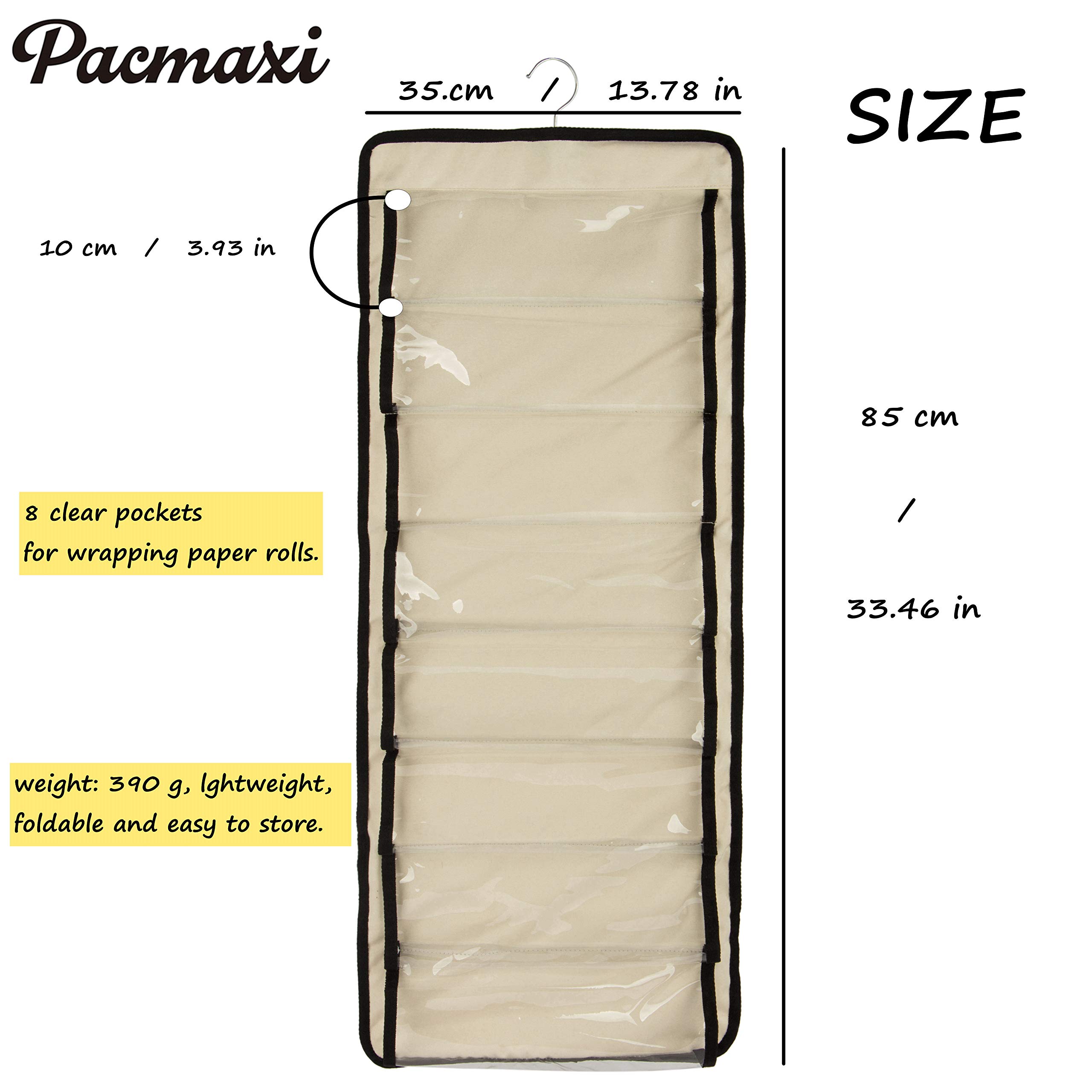 PACMAXI Double Sided Hanging Gift Wrap Organizer with Multiple Pockets - Storage for Wrapping Paper Rolls, Ribbons & Supplies - Perfect for Holiday Gift Wrapping, Craft Room & Home Organization