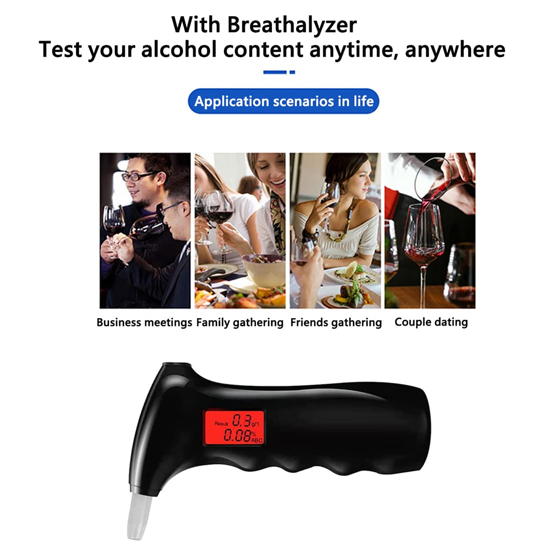 Professional Portable Breathalyzer with Digital LCD Display - Accurate Alcohol Tester for Drivers, Auto Power Off & Sound Alarm, Includes 5 Mouthpieces (Black) | Perfect for Personal Safety, Workplace Testing & Home Use