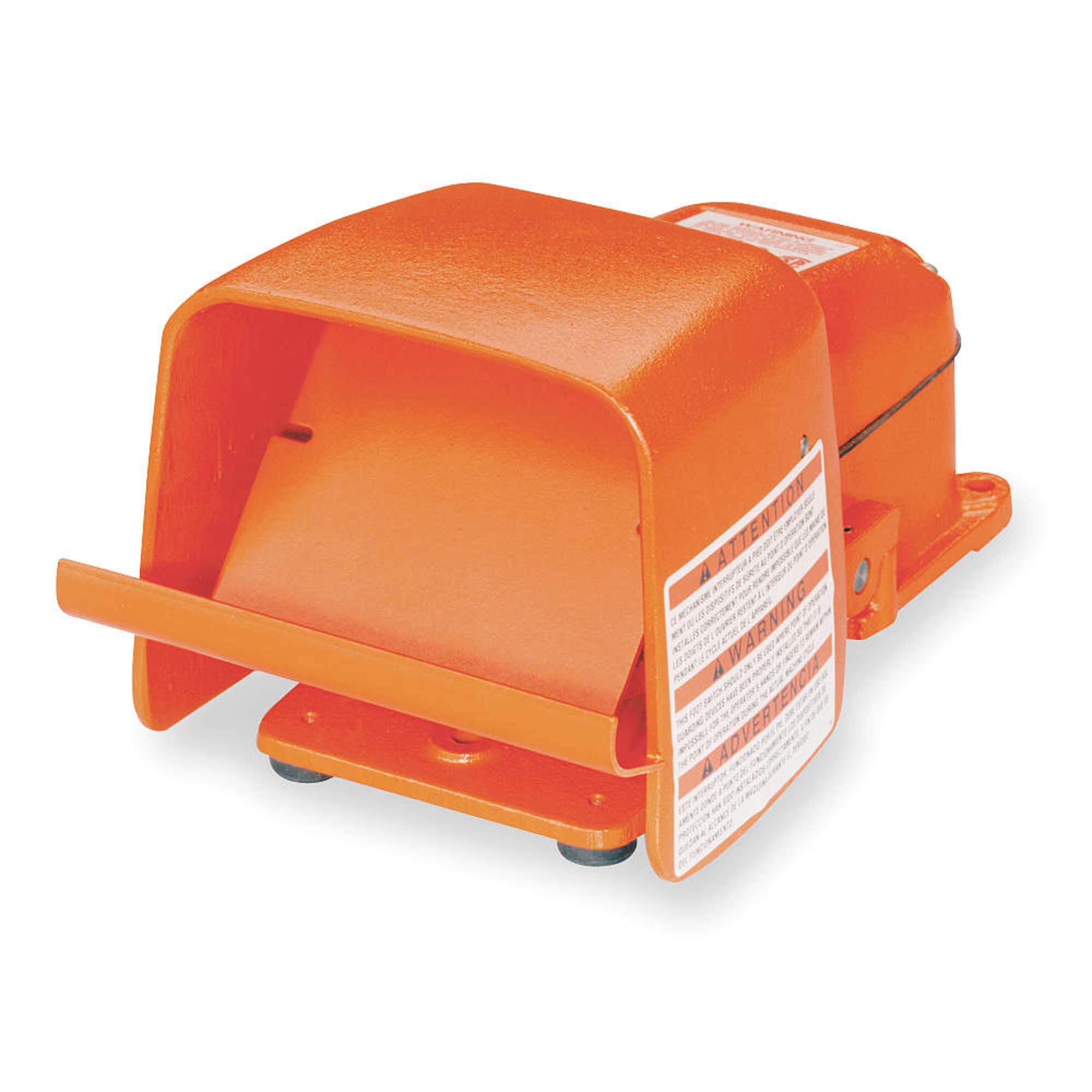 Linemaster 511-BG Hercules Anti-Trip Foot Switch - Heavy Duty Electrical Single Pedal with Momentary Action, Oversized Aluminum Shield in Orange | Ideal for Industrial Machinery, Medical Equipment & Workshop Tools