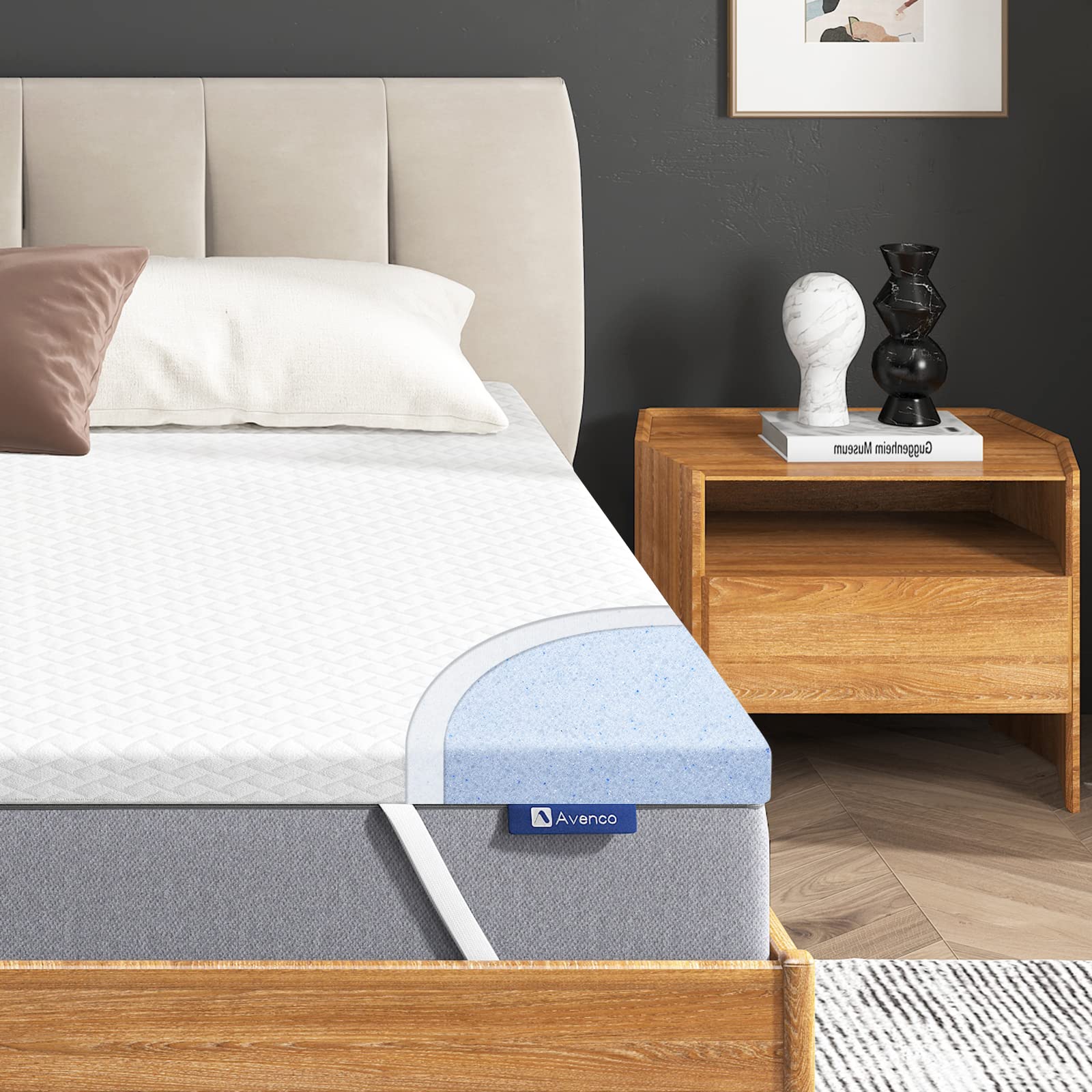 Avenco 4 Inch Queen Memory Foam Mattress Topper - CertiPUR-US Certified, Medium Firm & Reversible with Removable Cover | Cooling Mattress Pad for Back Pain Relief, Pressure Relief & Better Sleep (White) - Perfect for Guest Beds, Dorm Rooms & Home Comfort Upgrade