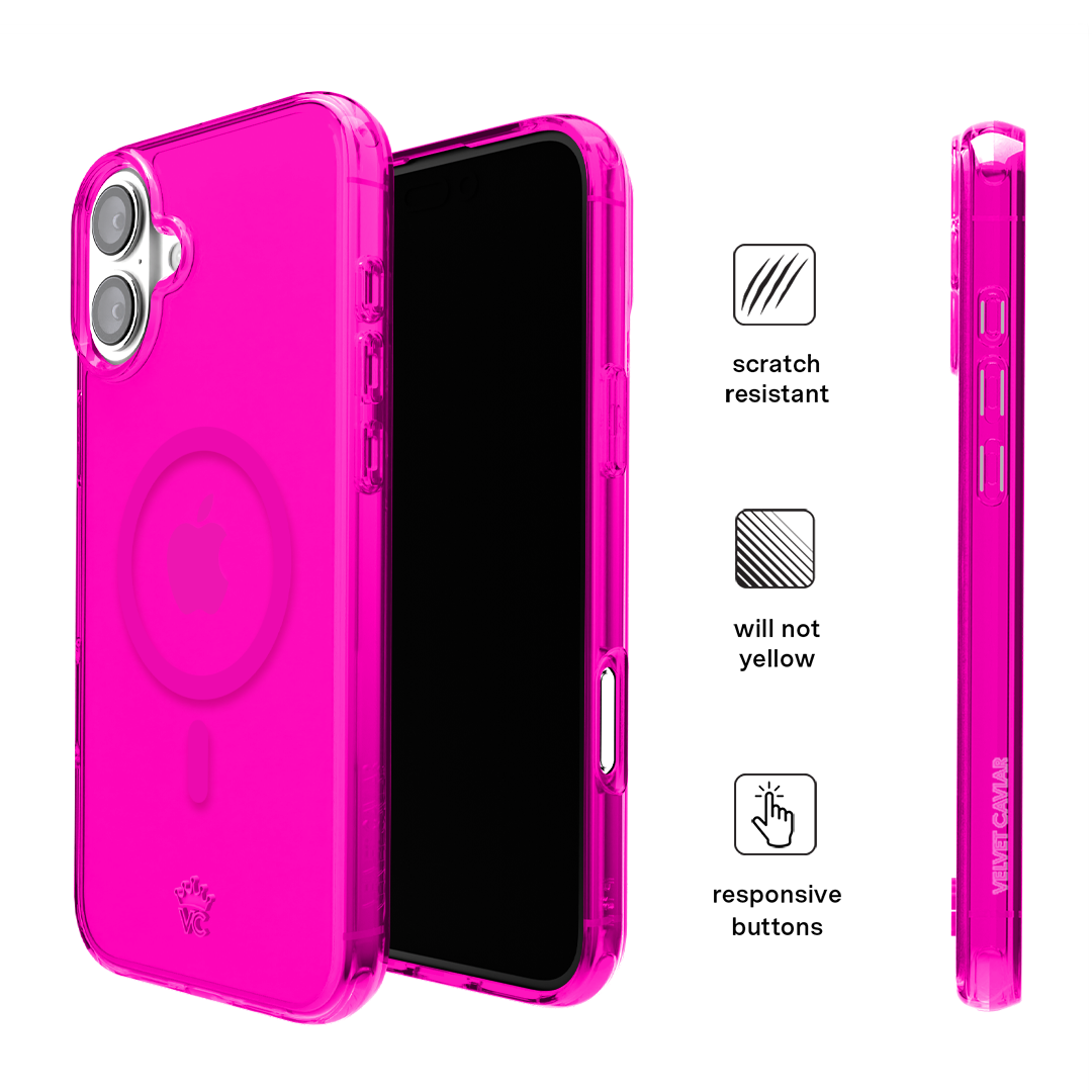 Neon Pink Clear iPhone Case - Shockproof & Scratch-Resistant Protective Cover for iPhone 13/14/15 - Trendy Transparent Design for Everyday Use & Fashion Statement