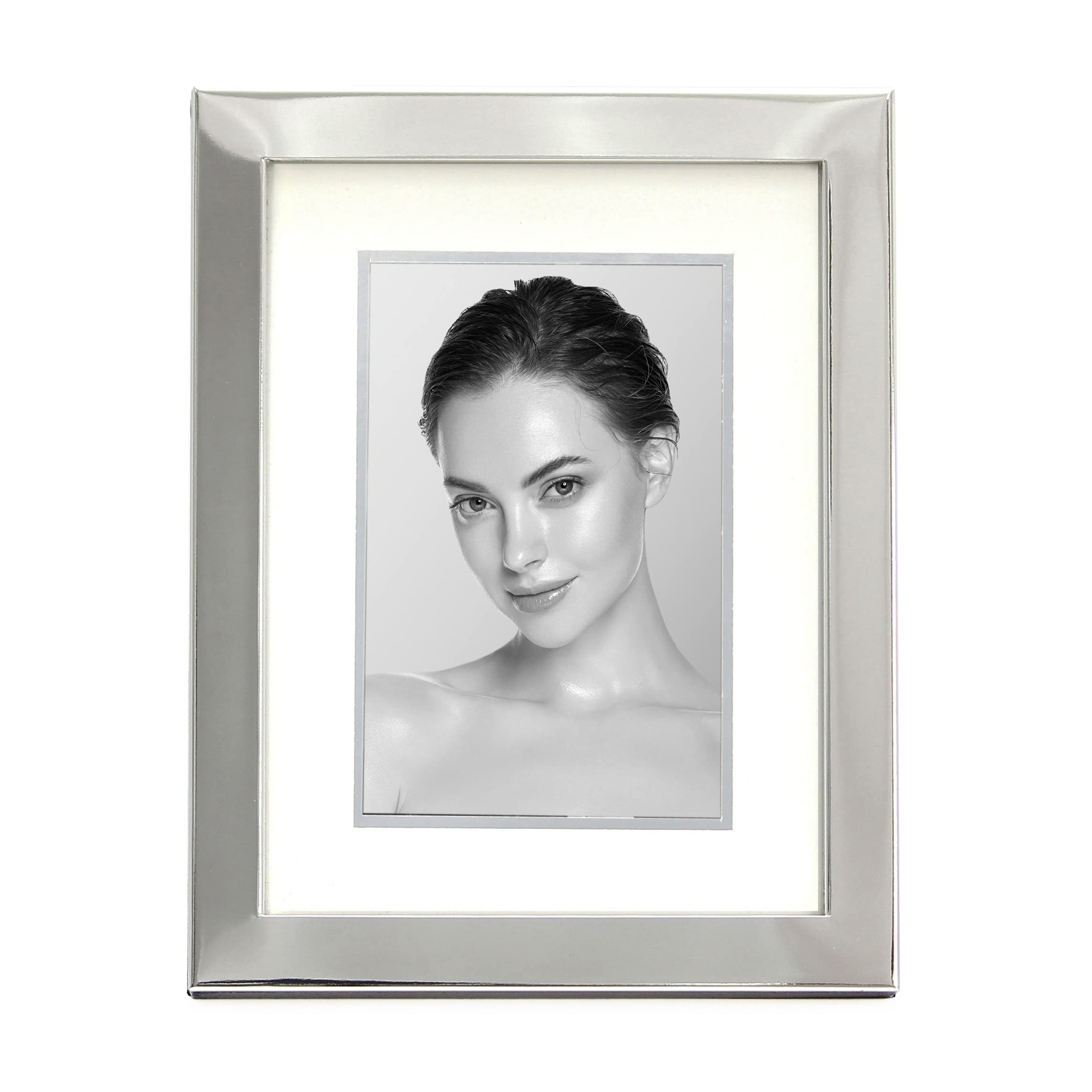6x8 Inch Silver Plated Steel Picture Frame with Silver-Bordered Mat for 4x6 Photos - Perfect for Home Decor, Office Display & Gift Giving