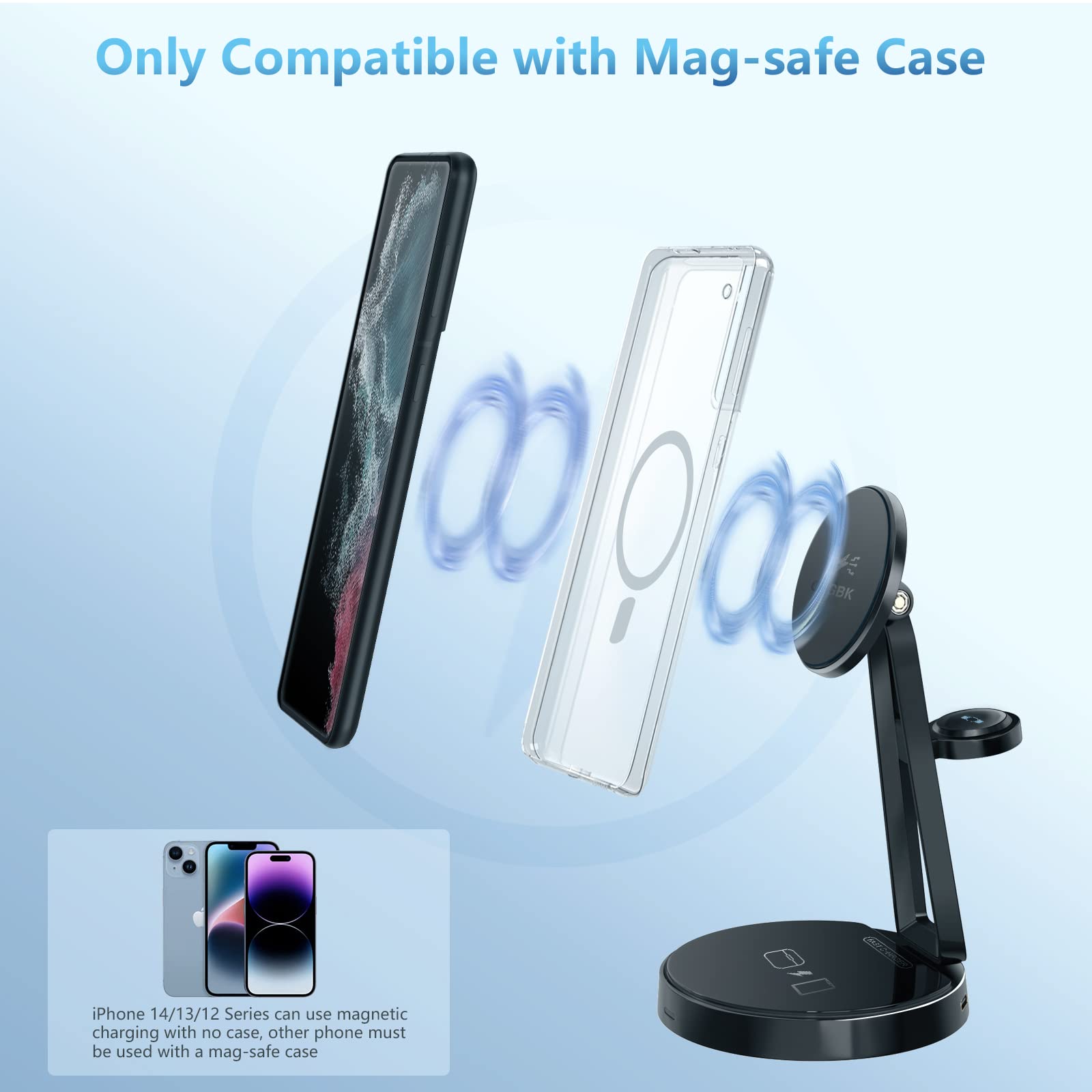 3-in-1 Fast Wireless Charging Station for Samsung Galaxy S24/S23/S22/S21/Note 20 Series - MagSafe Charger Stand Dock for Galaxy Watch 7/6/5/5 Pro/4/3 & Buds+/Live - Perfect for Home, Office & Travel