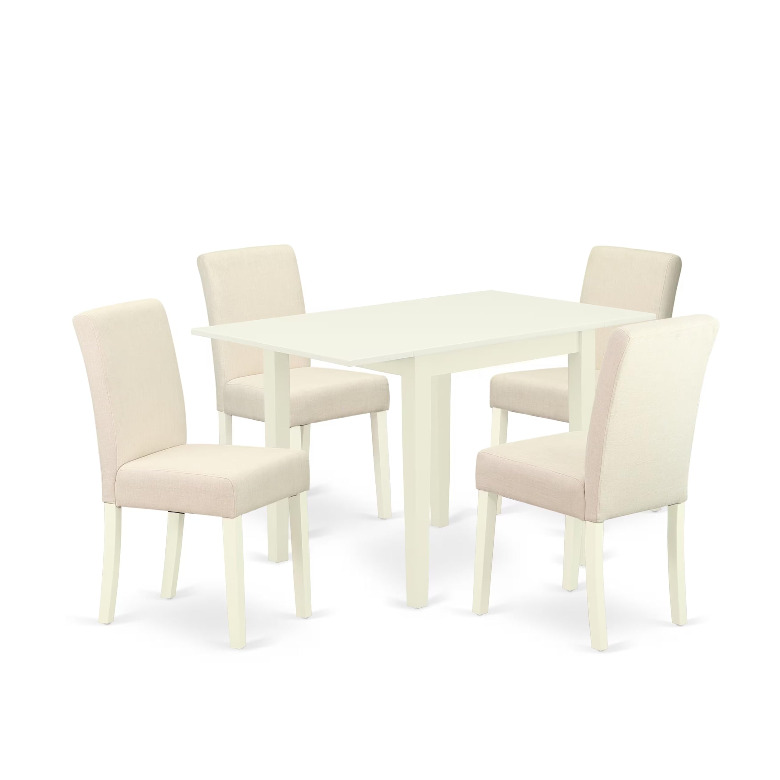 East West Furniture 5-Piece Modern Dining Room Set with Drop-Leaf Table & 4 Upholstered Chairs - 30x48 Inch, Linen White - Perfect for Small Spaces & Apartment Dining