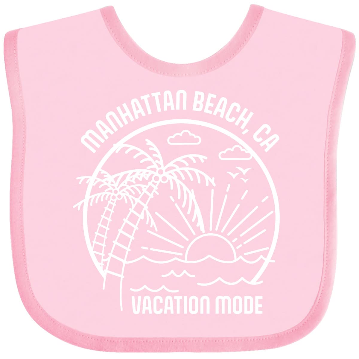 Inktastic Summer Vacation Mode Manhattan Beach California Baby Bib - Soft Cotton Drool Bib for Infants & Toddlers - Perfect for Beach Trips, Travel, and Everyday Use