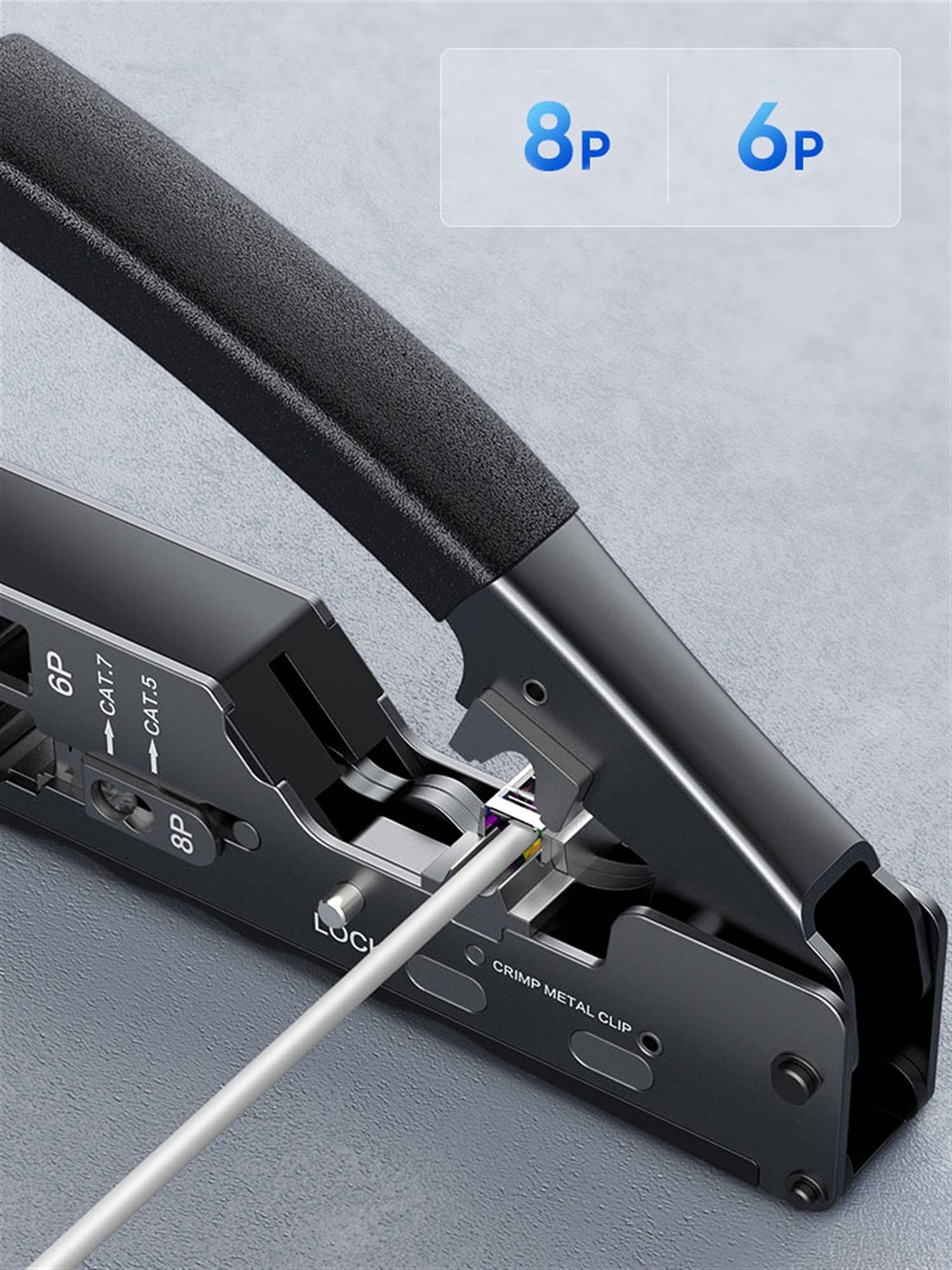 Professional RJ45 Crimping Tool for CAT5 CAT6 CAT7 CAT6a Ethernet Cables - Pass Through Crimper with EZ Design for RJ11 RJ12 Connectors & Shielded Modular Plugs (Yellow) - Ideal for Network Installations, Home Office Setup & IT Professionals