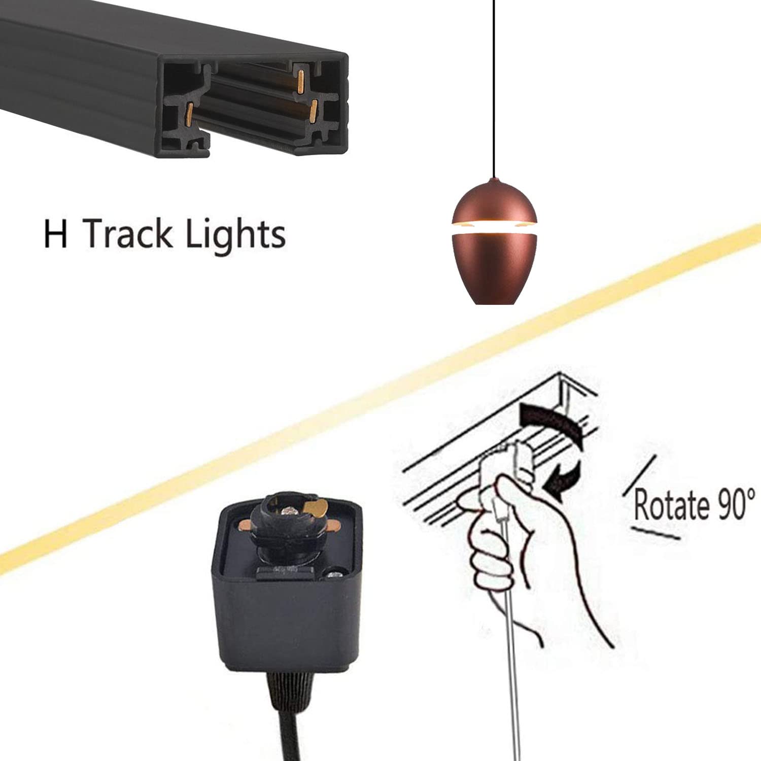 Kiven LED Retractable Lift Track Pendant Light - Adjustable Height Hanging Fixture, Warm White Single Head H Track Light for Modern Home Decor - Perfect for Bedroom, Loft & Dining Room Lighting (3 Pack, Bronze)