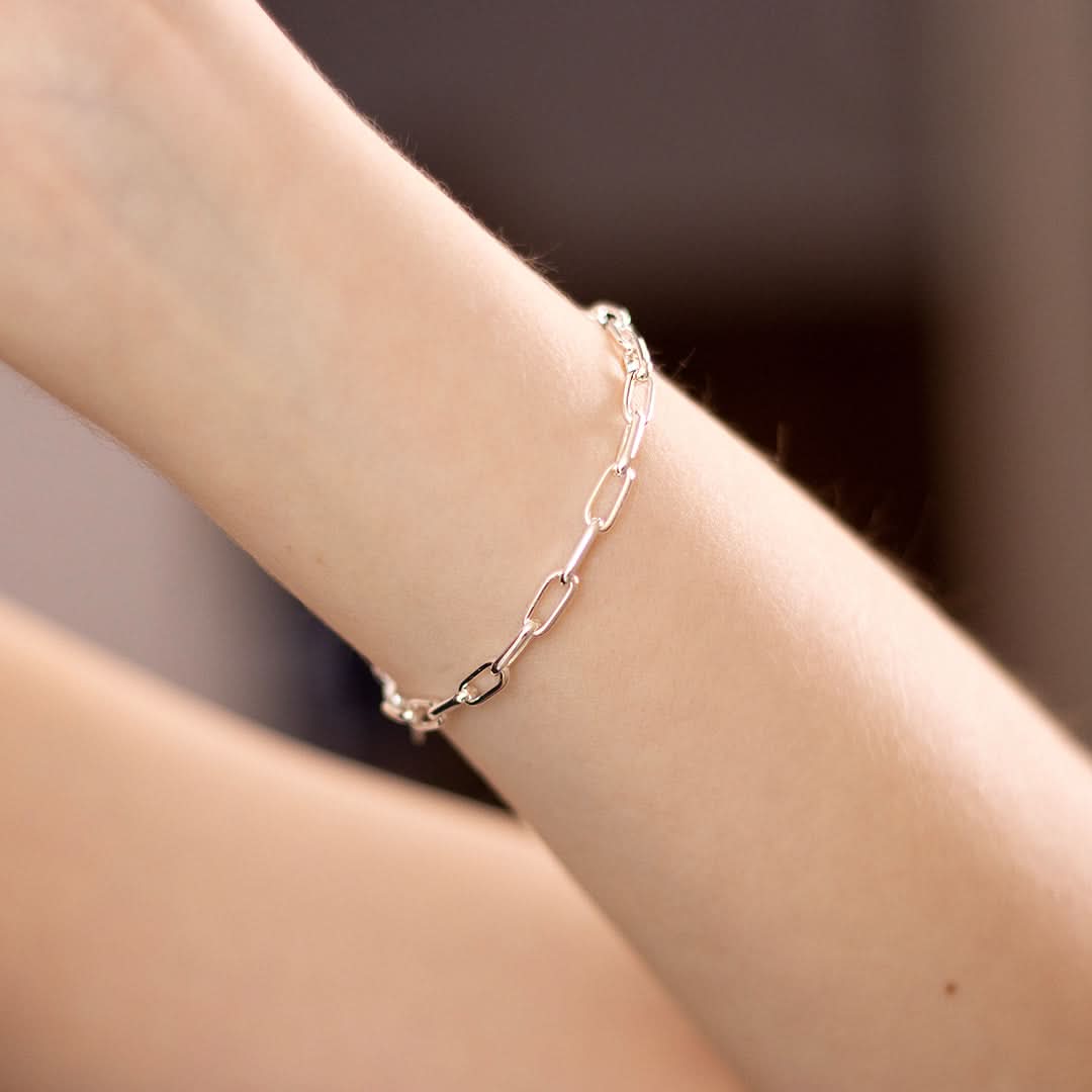 Silver Paperclip Chain Bracelet for Women - Trendy Minimalist Jewelry for Everyday Wear & Layering