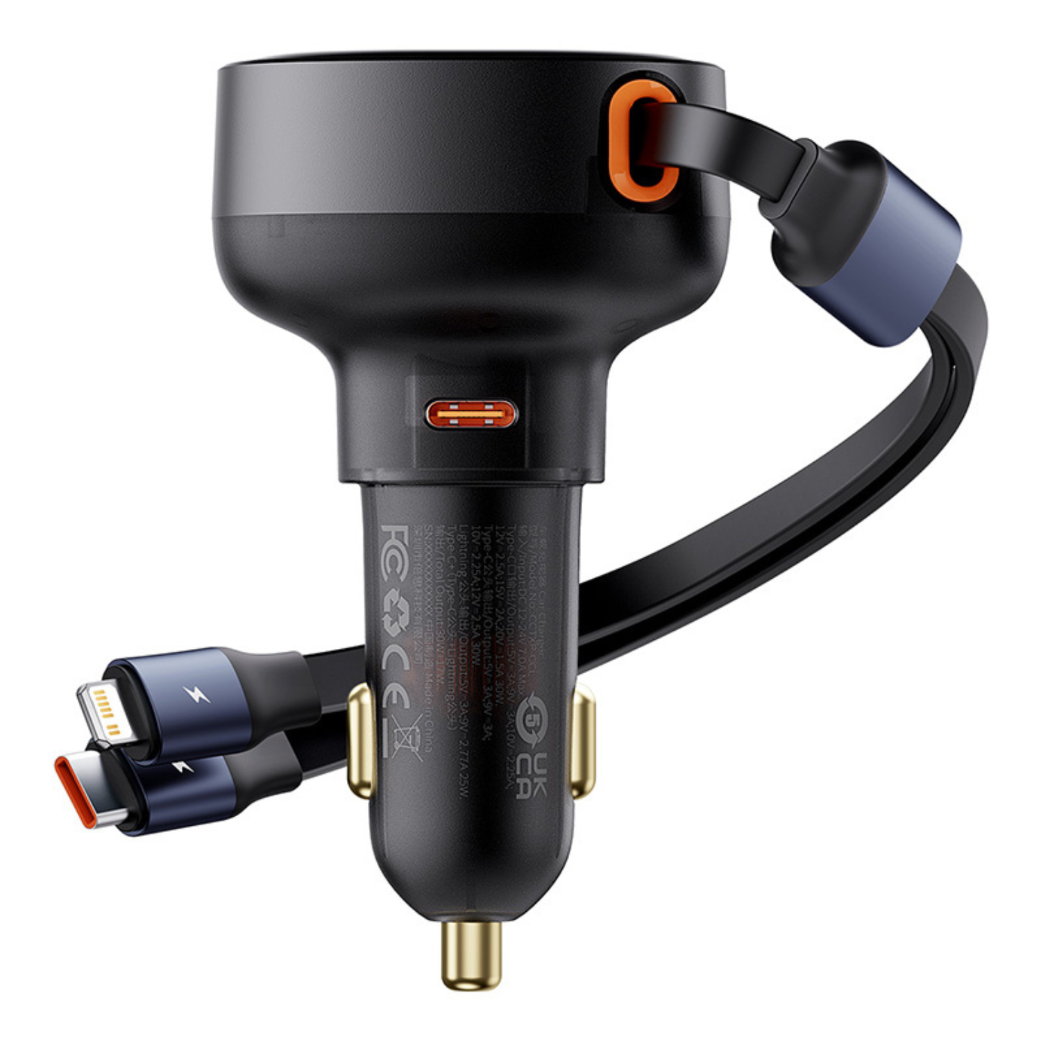Baseus 60W Car Charger with Type C & Lightning Cable - Fast Charging for iPhone & Android - Perfect for Road Trips & Commuting