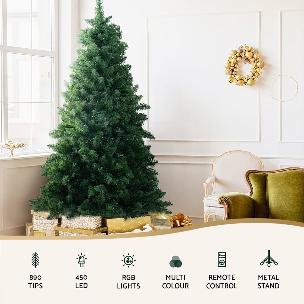1.8m Christmas Tree with RGB Remote Control LED Lights - 890 Tips for Holiday Party Decorations | Perfect for Indoor & Outdoor Christmas Decor, Home, Office, and Festive Celebrations