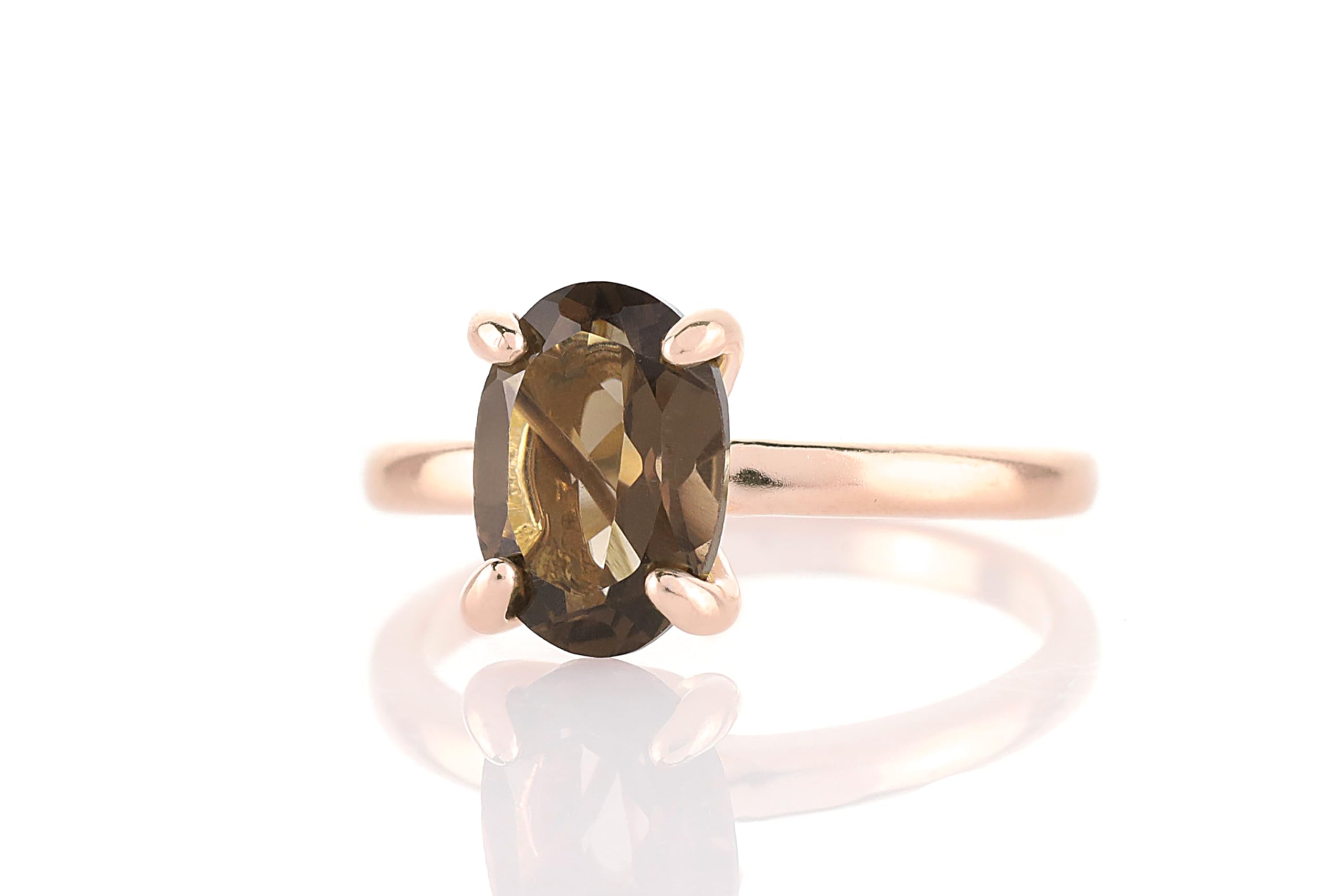 Smoky Quartz Prong Ring - Handmade Delicate Yellow Gold Gemstone Ring for Women | Stackable Fashion Jewelry | Unique Anniversary & Engagement Gift with Box | Perfect for Weddings, Parties & Everyday Wear