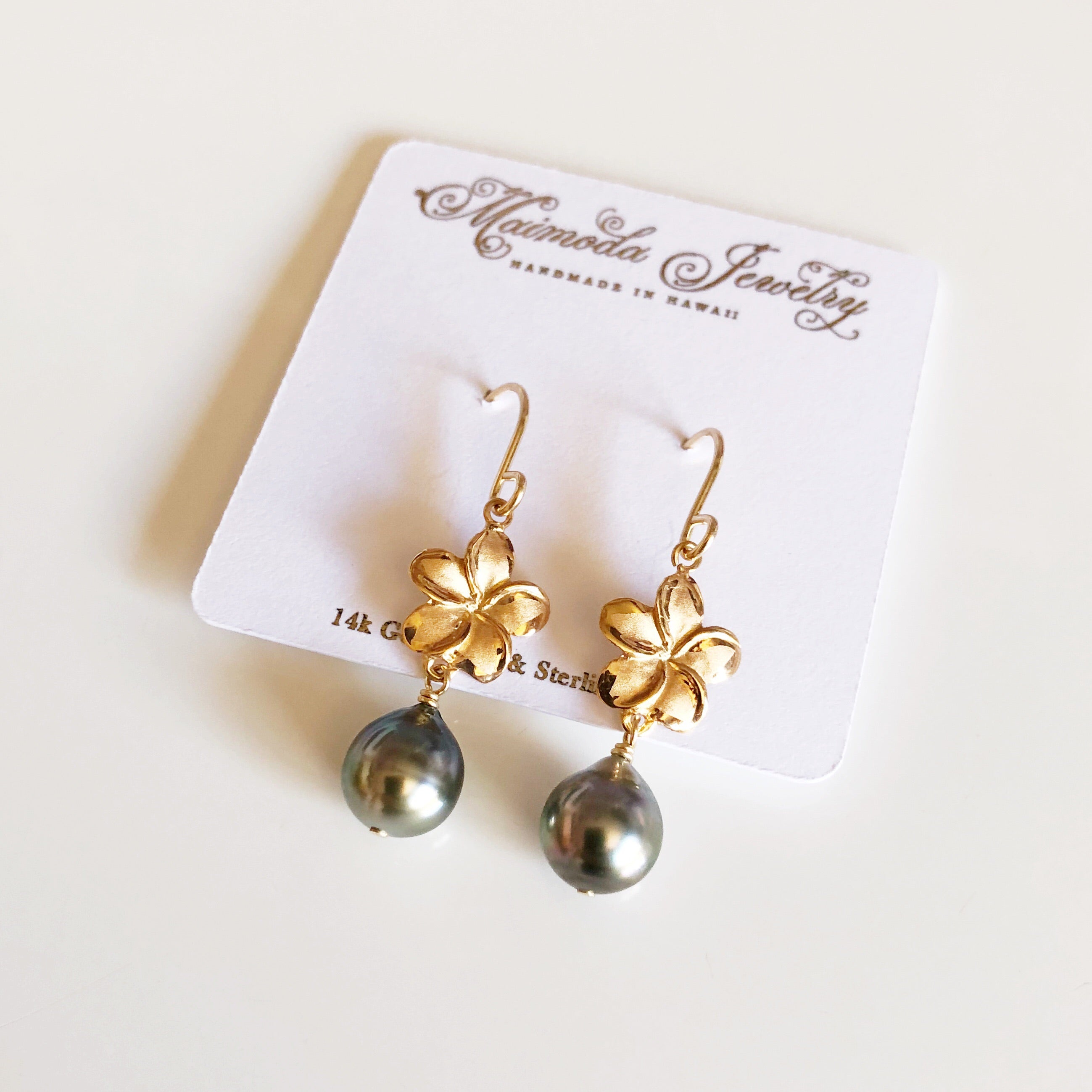 Exquisite Tahitian Pearl Plumeria Dangle Earrings (E515) - Perfect for Beach Weddings, Tropical Vacations & Summer Fashion