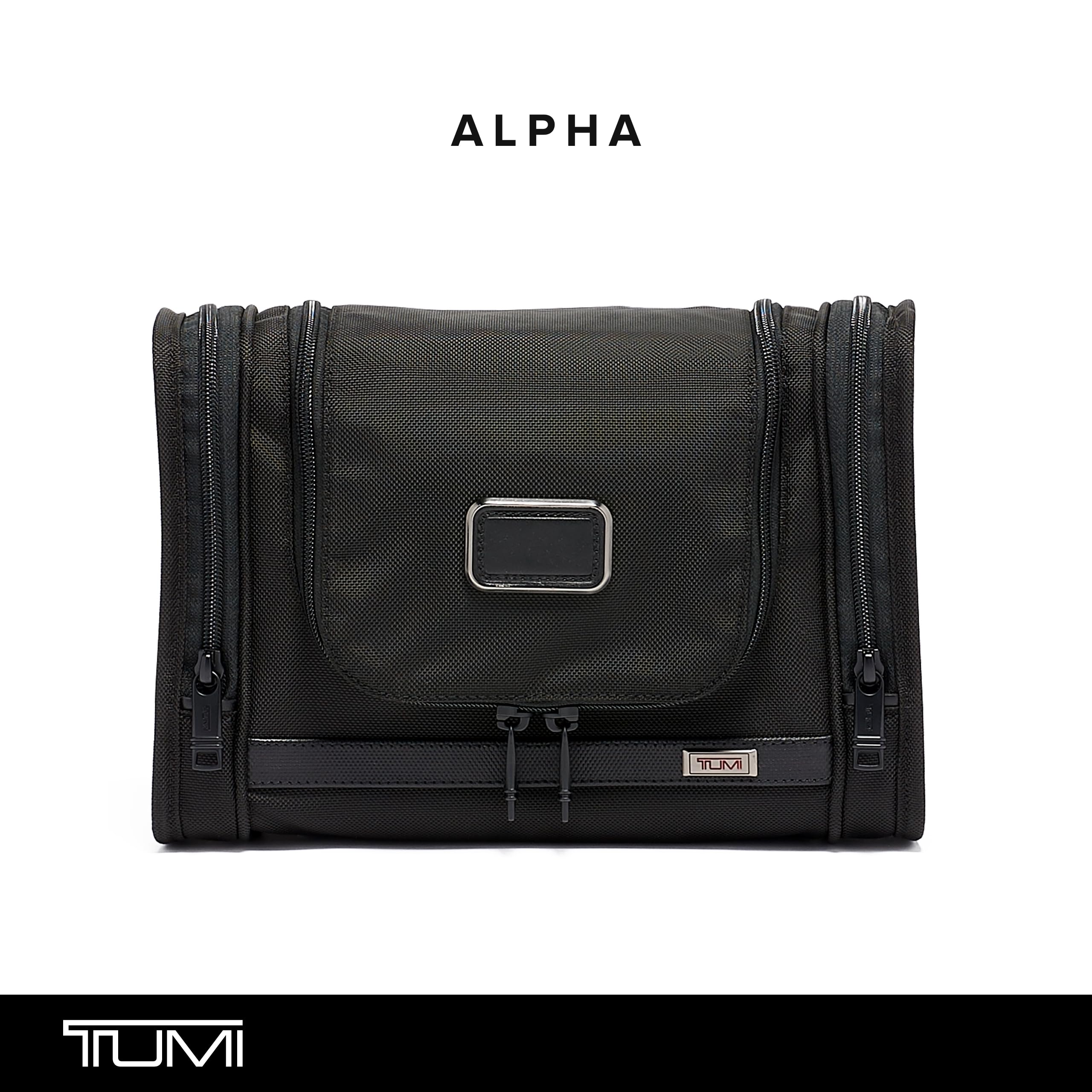 TUMI Alpha Hanging Travel Toiletry Bag - Water-Resistant Cosmetic Organizer with Multiple Pockets & Hooks - Perfect for Business Trips, Vacations & Gym Essentials (Black)