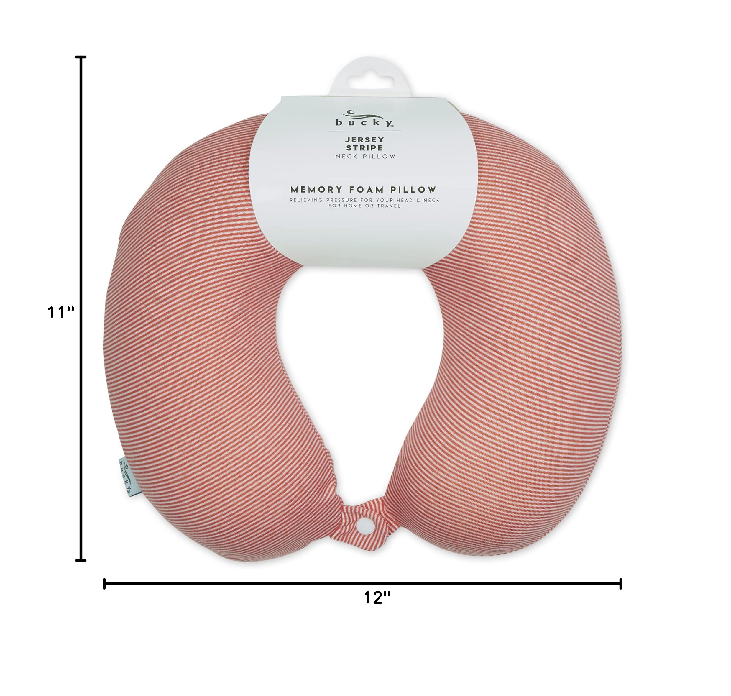 Bucky Jersey Stripe Memory Foam Neck Pillow for Travel - Soft & Supportive Comfort - Pink Stripe Design - Perfect for Airplanes, Cars & Office Use