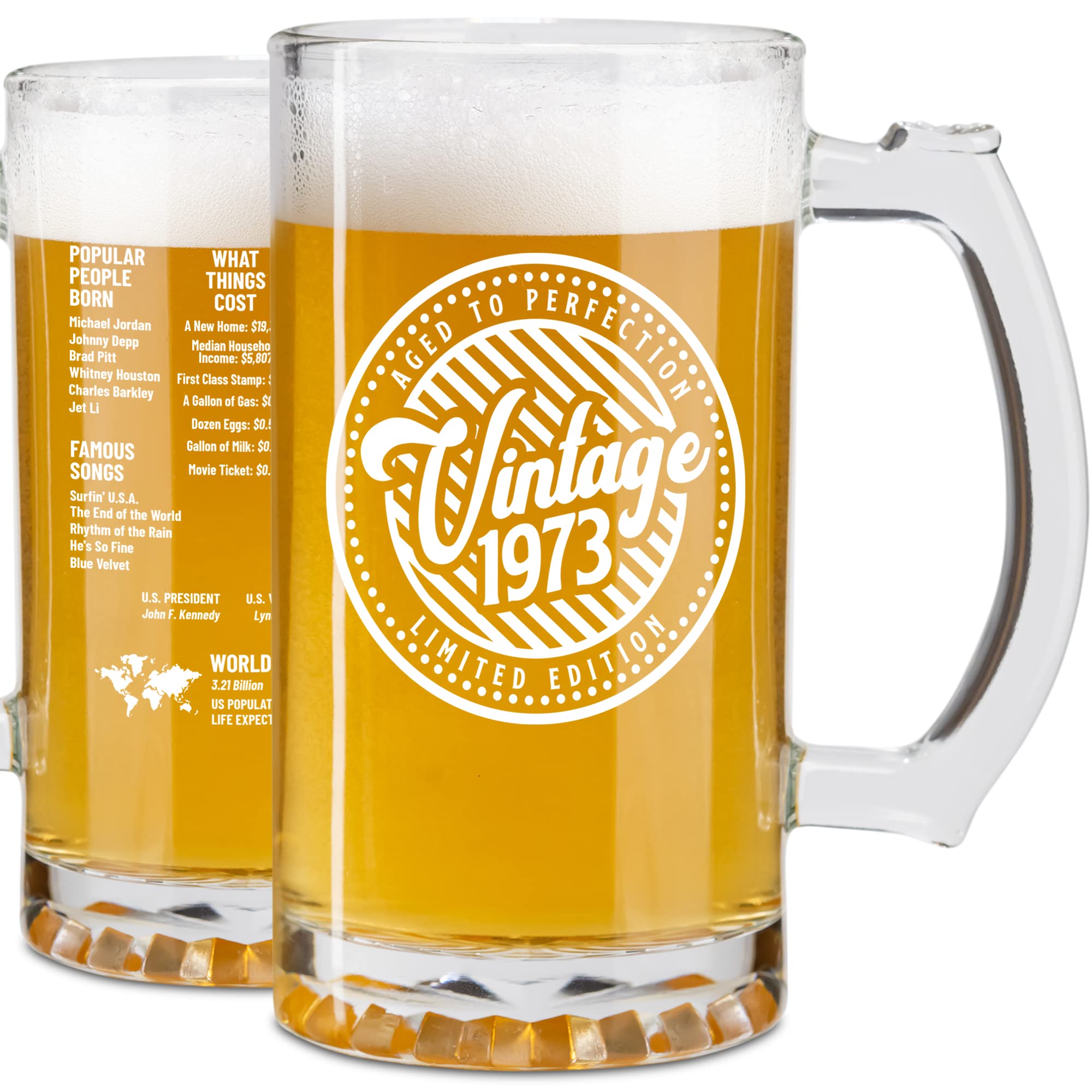 1973 Vintage 25 oz Beer Stein Glass - 50th Birthday Gifts for Men & Women, Perfect for Dad's 50th - Funny Birthday Mug & Party Decorations - Ideal for Birthday Celebrations, Home Bars & Collectors