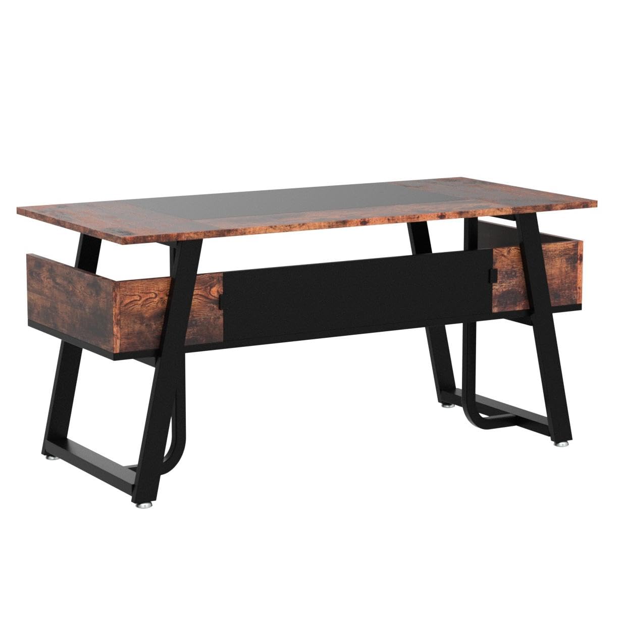 Tribesigns 63 Inch Modern Computer Desk with Storage Shelf - Sturdy Wooden Office Desk with Metal Frame for Home Office, Study, Bedroom | Large Writing Table & Business Workstation (Black Brown) - Perfect for Remote Work, Gaming, and Small Spaces