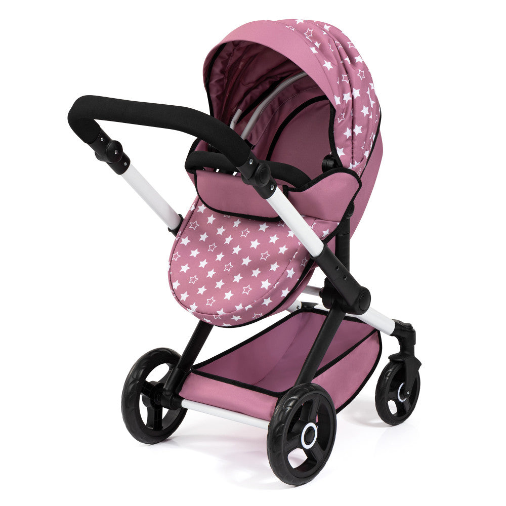 Bayer Design Xeo Doll Pram Playset - Pink & White with Star Pattern | Perfect for Pretend Play, Doll Accessories & Kids' Role Playing Games