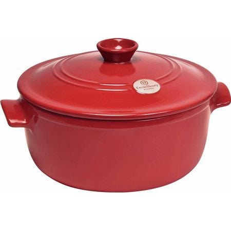Emile Henry Flame Round Stewpot 4.2 Qt - Burgundy Red Ceramic Dutch Oven for Slow Cooking, Braising & Serving - Stovetop & Oven Safe Up to 520°F