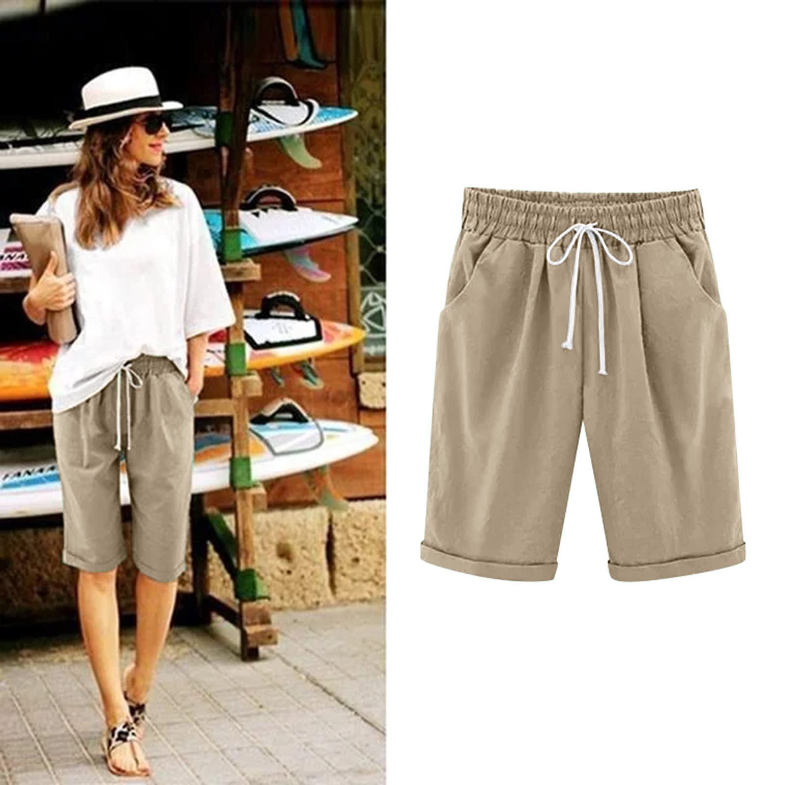 Women's Bermuda Shorts - Athletic Casual Jersey Sweat Shorts with Pockets for Summer Walking