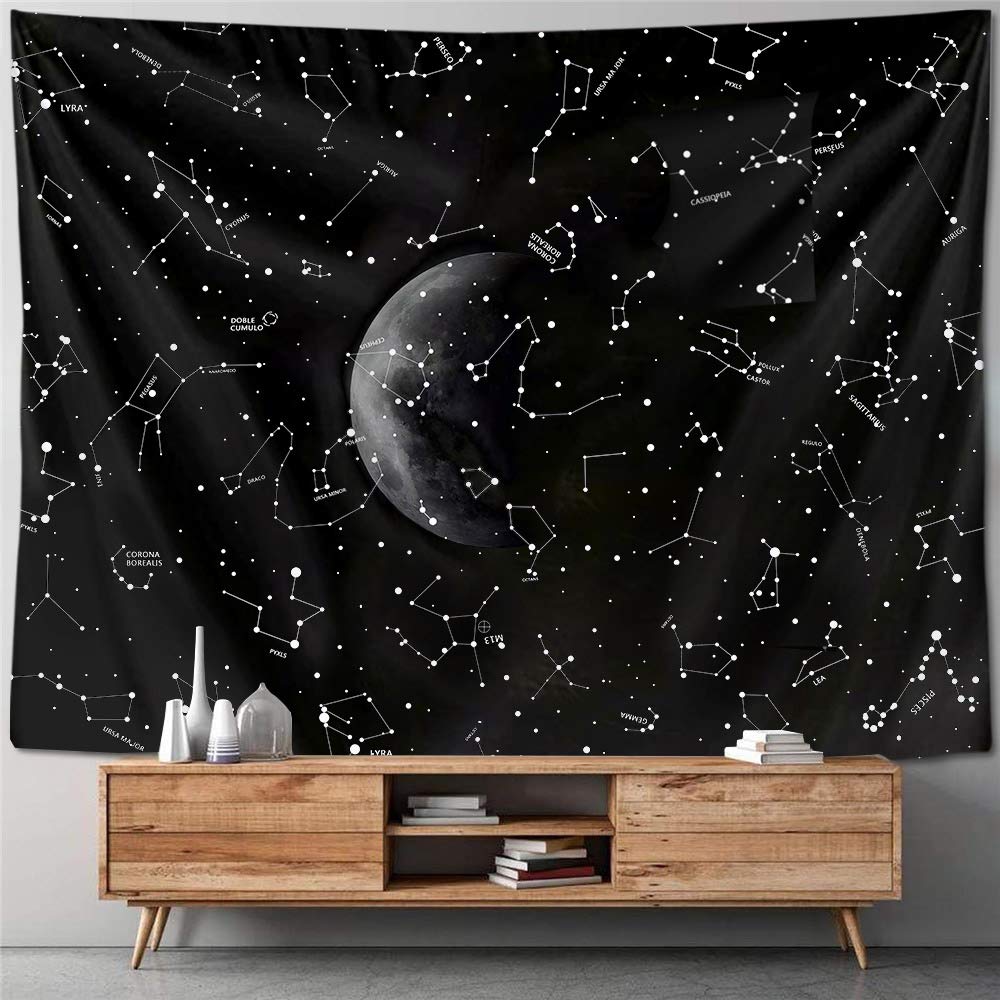 Black and White Constellation Tapestry 59x59 Inches - Zodiac Sign Wall Hanging for Bedroom Decor, Dorm Room, Galaxy Theme Home Decoration | Perfect for Boho Style Rooms & Astronomy Lovers
