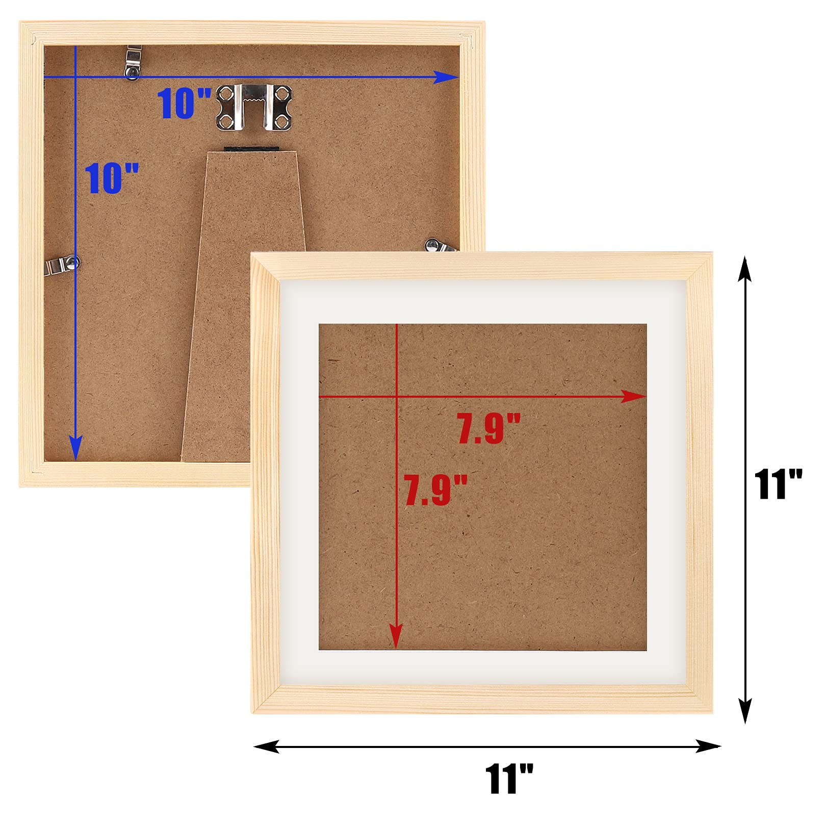 10x10 Inch Solid Wood Picture Frames - Natural Grain Wall & Tabletop Display (2 Pack) - Perfect for Home Decor, Office Photos, and Gift Giving