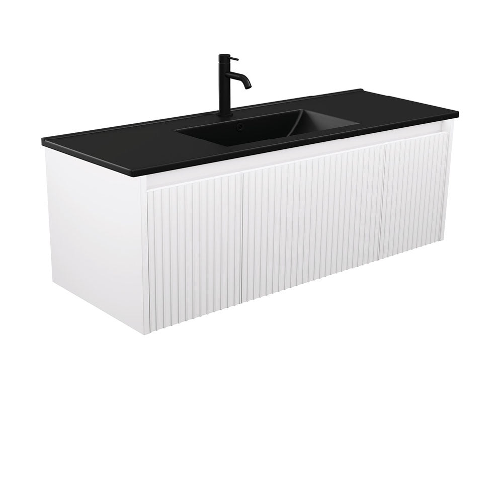 Fienza TCLB120RW 1200 Wall Mounted Vanity Set in Dolce Matte Black & Alina Satin White - Modern Bathroom Sink Cabinet for Small Spaces, Powder Rooms & Master Baths
