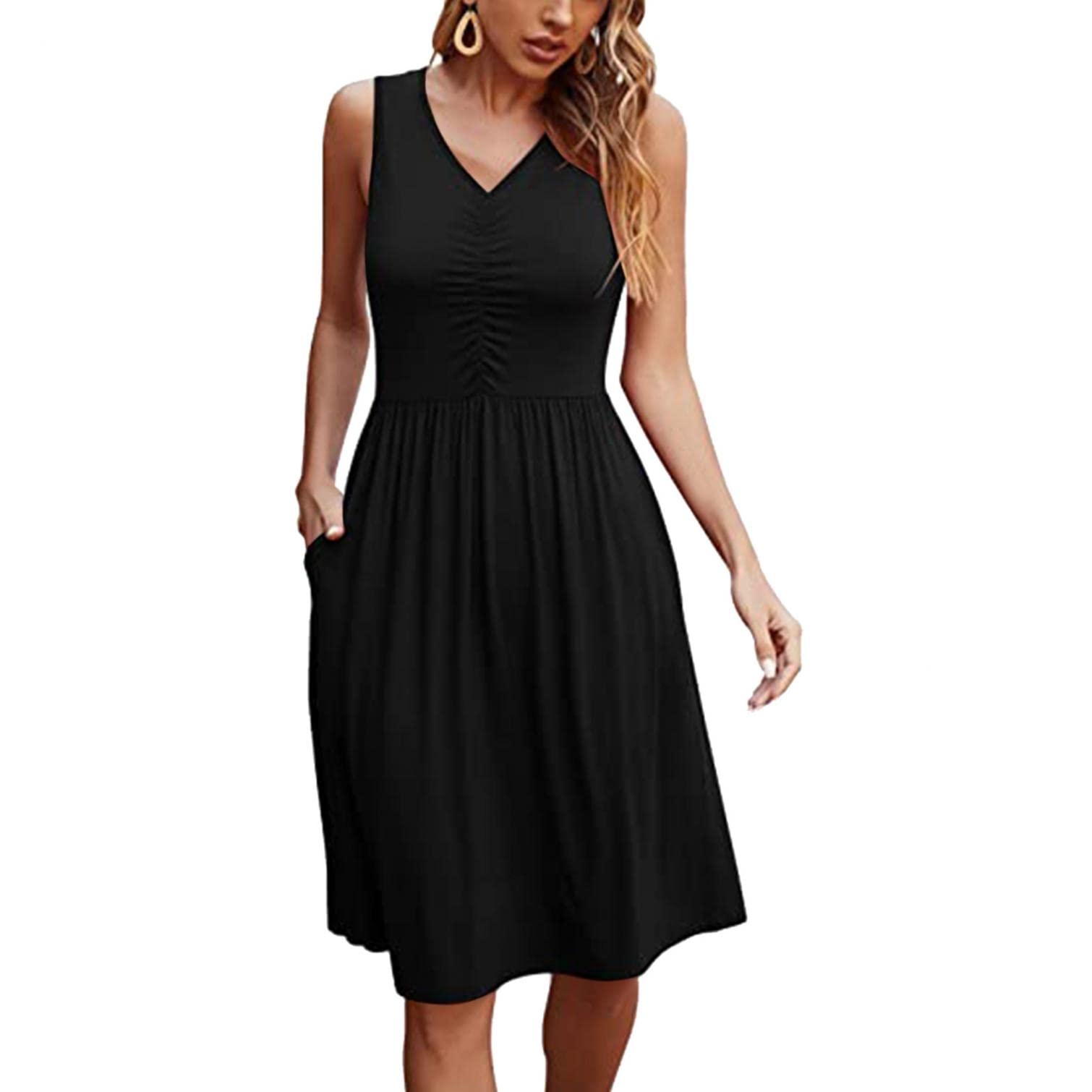 FABIURT Women's Maxi Dress - Sleeveless Knee-Length Tank Dress for Summer, Beach, Casual Wear | Comfortable Loose Fit Vest Dress for Outdoor Activities, Vacations & Daily Fashion