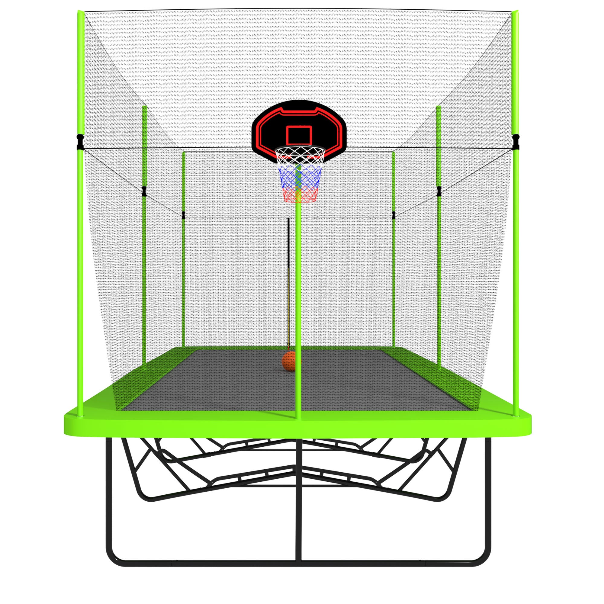 10ft x 17ft Rectangle Trampoline with Basketball Hoop - Heavy Duty Galvanized Steel Frame, Green Jump Mat & Safety Ladder - Perfect for Backyard Fun, Kids Outdoor Play & Family Fitness Activities