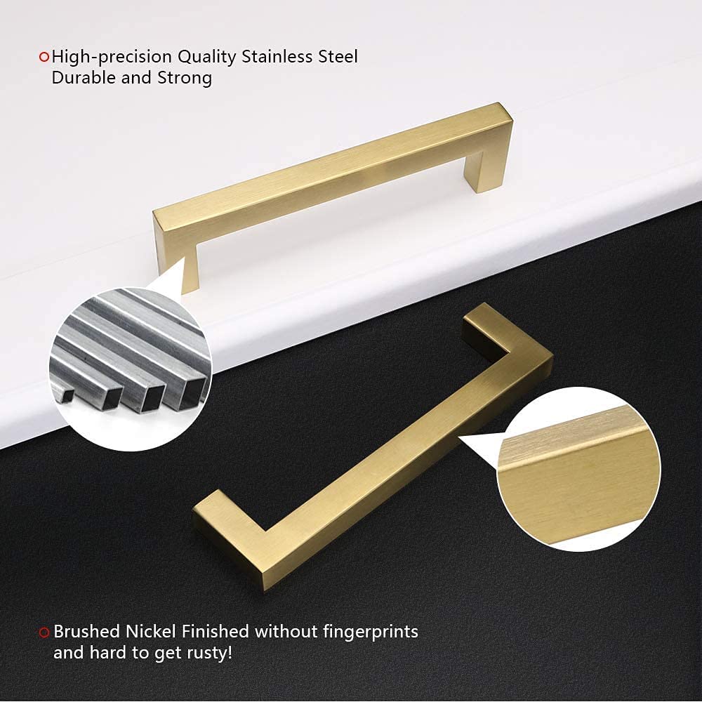 Homdiy 3.75 Inch Brushed Brass Square Cabinet Pulls - 96mm Gold Drawer Handles for Kitchen Cabinets (100 Pack) | Durable Hardware for Modern Home & Office Furniture