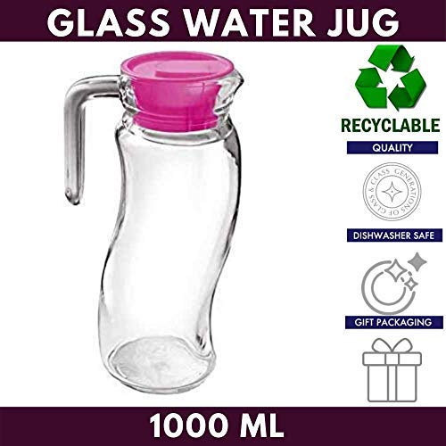 Femora 1L Clear Glass Water Pitcher with Elegant Design - Perfect for Office, Home, and Entertaining - Chilled Beverage Server for Lemonade, Iced Tea & Party Drinks