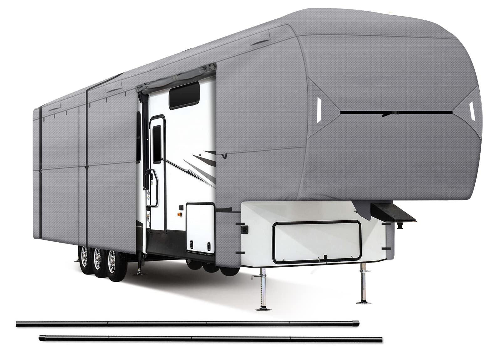 XGEAR 5th Wheel RV Cover 29' - 33' | Heavy Duty 5-Layer Waterproof Camper Cover with Easy Setup | Grey Weatherproof Protection for Travel Trailers | Perfect for Outdoor Storage & Winter Protection