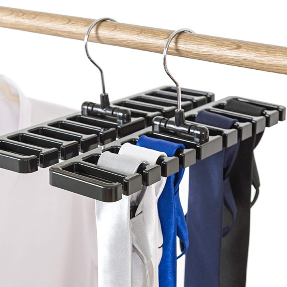 2-Pack Heavy Duty Plastic Belt Hanger Scarf Tie Rack Holder - Space Saving Closet Organizer for Men (Black) | Perfect for Wardrobe, Closet & Travel Storage Organization