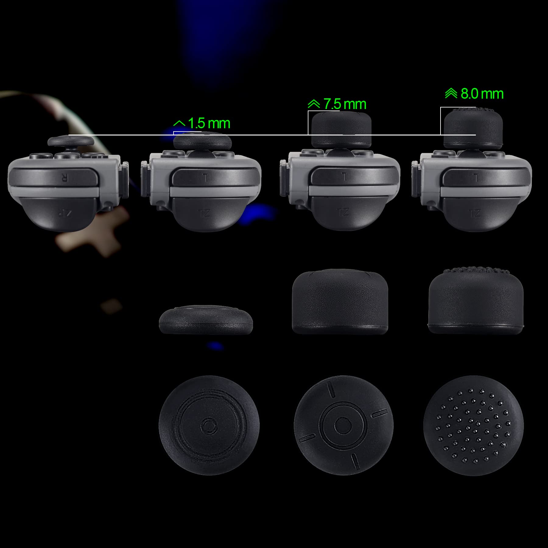 eXtremeRate 3 Pairs Anti-Slip Black Silicone Thumb Grips for Nintendo Switch Joy-Con & OLED - Extended Length Thumbstick Caps for Enhanced Grip - Compatible with Switch Lite - Perfect for Gaming, Travel, and Long Play Sessions