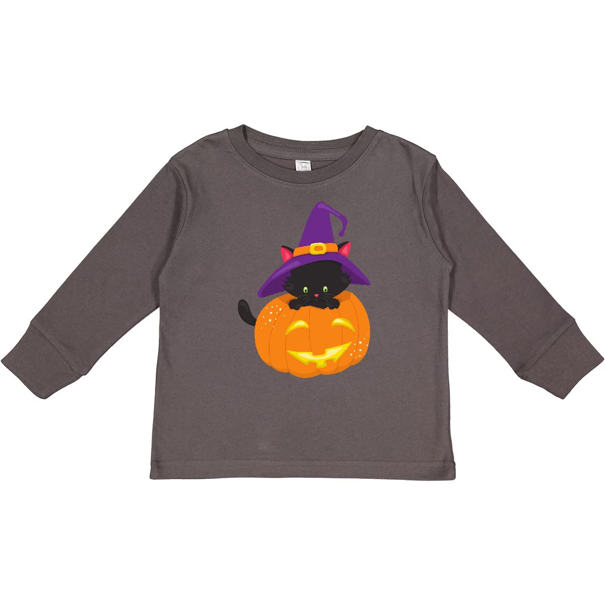 Inktastic Halloween Cat Black Cat Witch Hat Toddler Long Sleeve T-Shirt - Cute Halloween Costume for Kids, Trick or Treat Outfit, Spooky Holiday Party Apparel