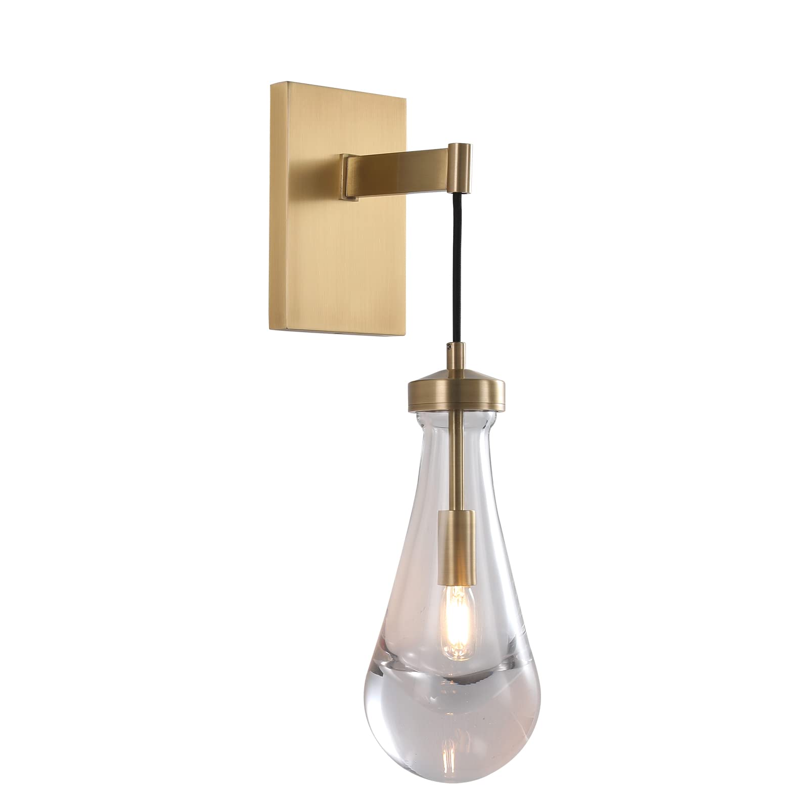 Modern Wall Sconces Lighting - Bathroom Vanity Light Fixture, Bedroom Bedside Wall Lamp, Indoor Wall Light with Clear Solid Glass Raindrop Design for Living Room & Hallway - Perfect for Home Decor, Ambient Lighting, and Cozy Atmosphere