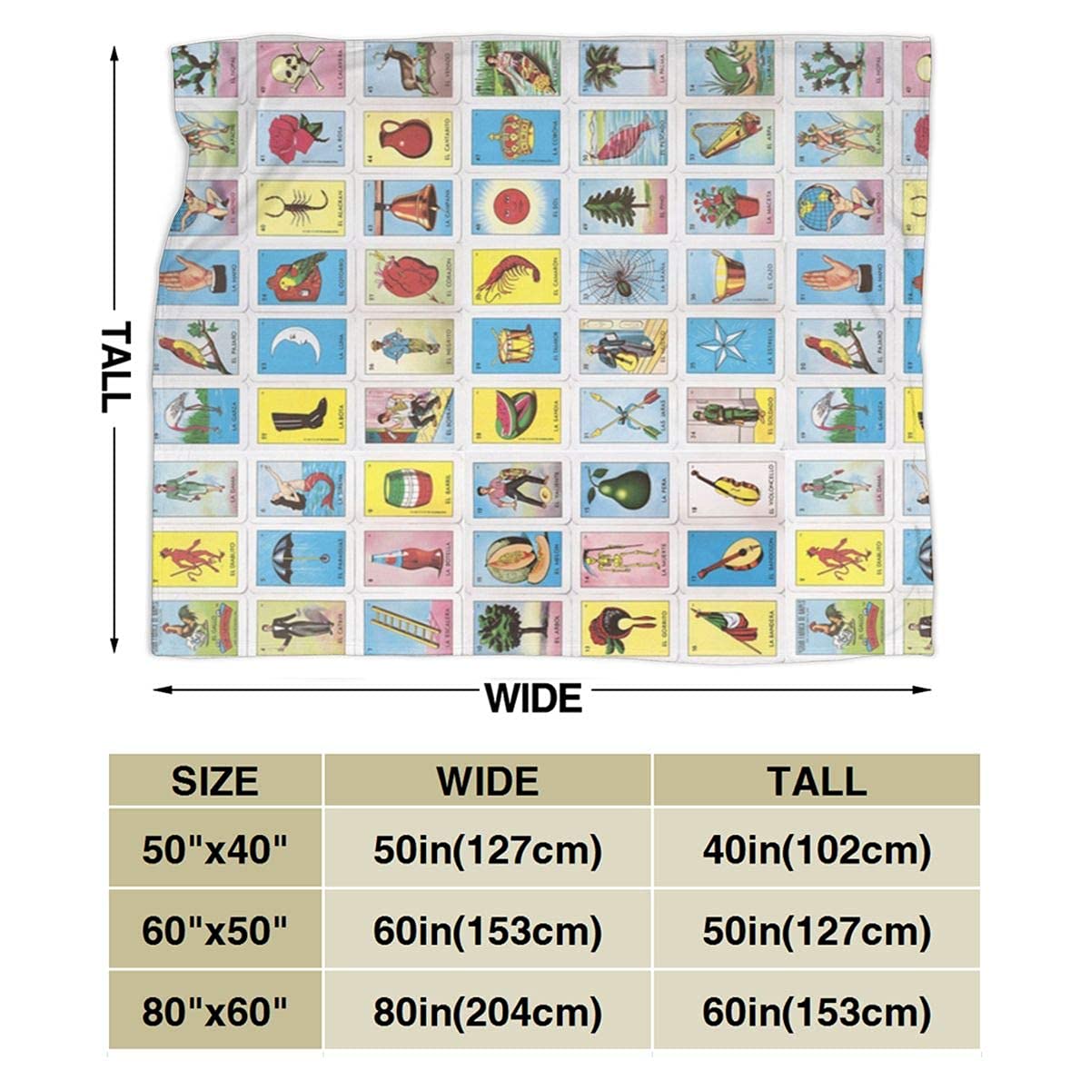 Vibrant Mexican Loteria Blanket - Soft Flannel Fleece & Microfiber Throw Blanket 50