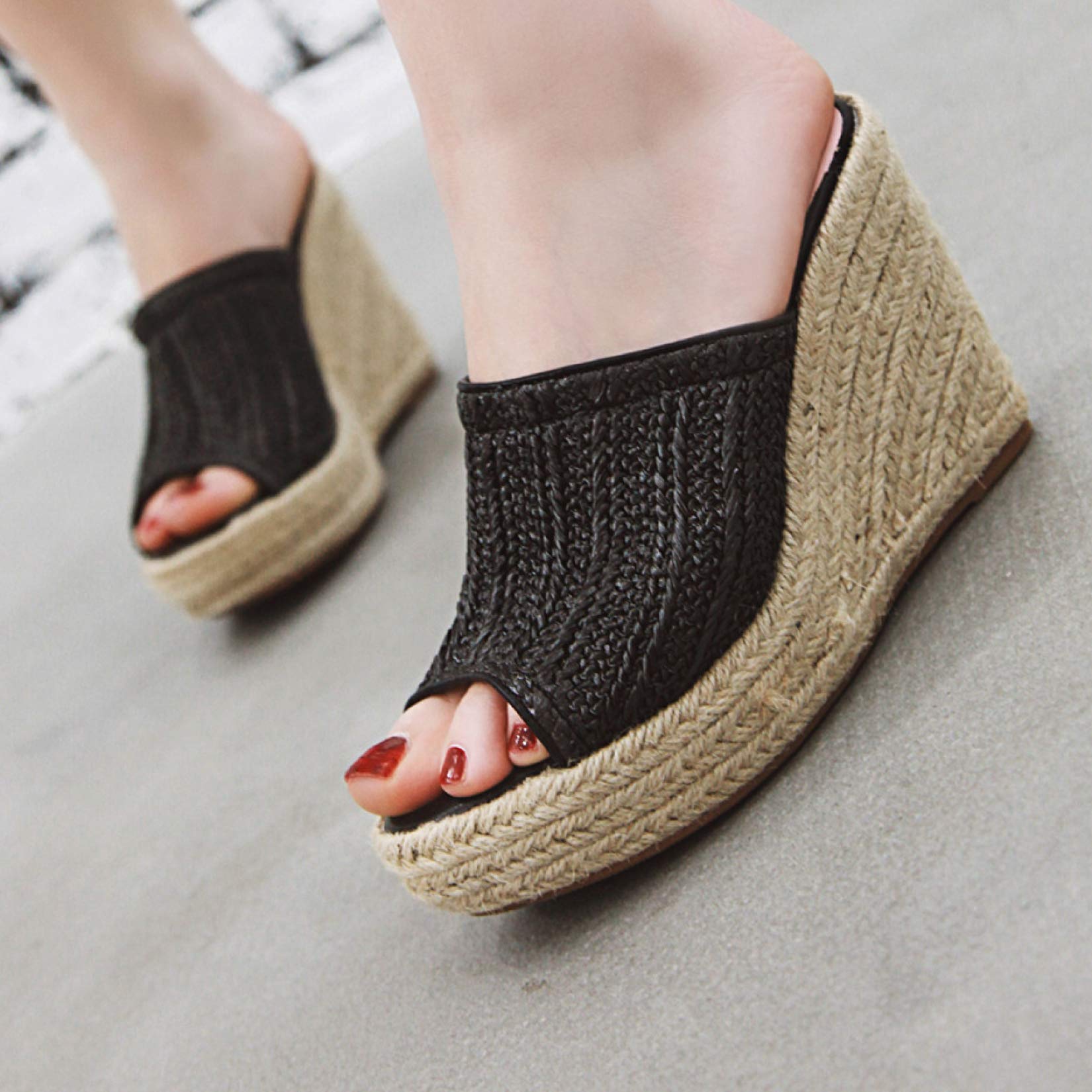 Women's Platform Wedge Sandals - Slip On Open Toe Mules with Espadrille Sole - Comfortable High Heel Slides for Summer, Beach, and Casual Outings