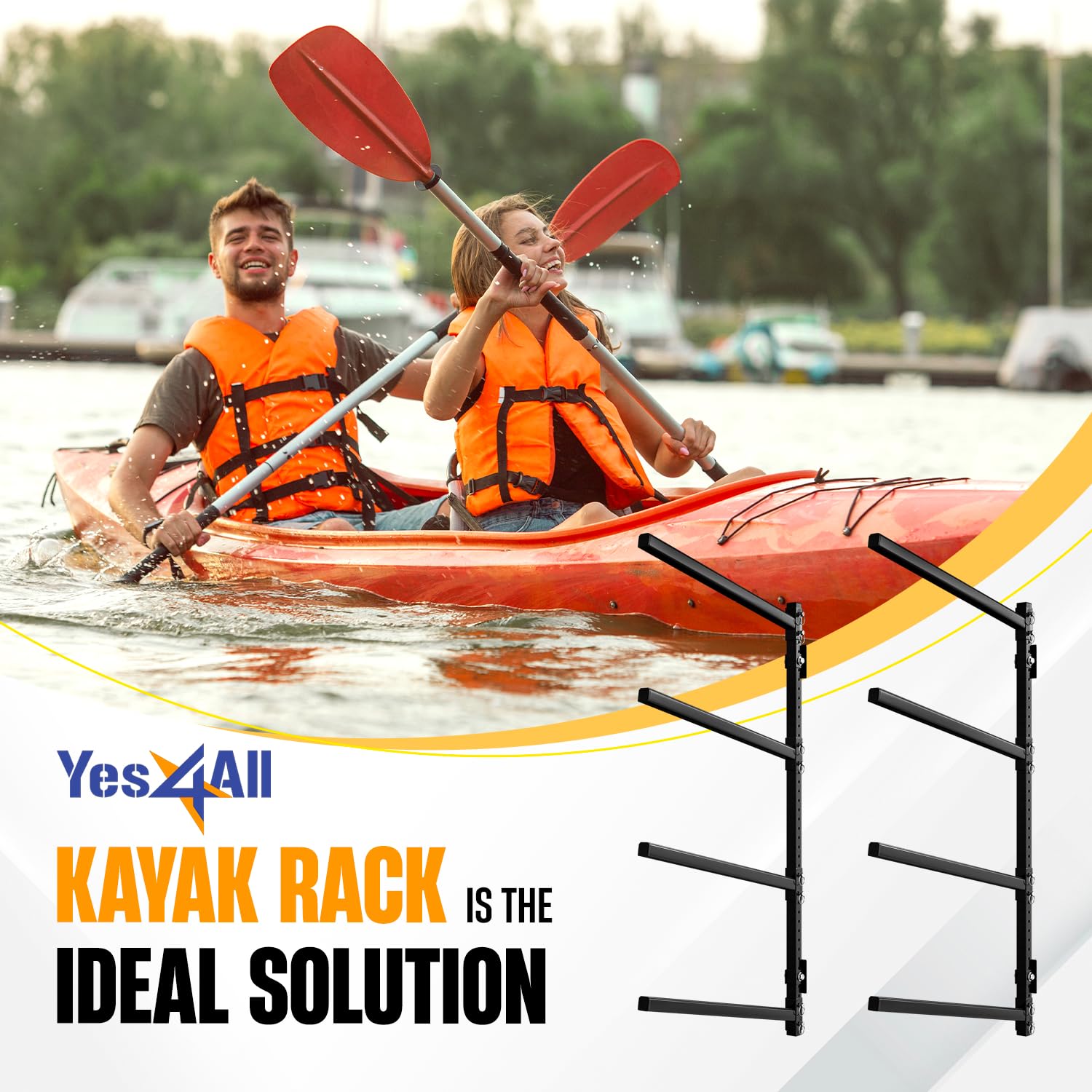 **Yes4All Heavy Duty Kayak Storage Rack – 400lbs Capacity Wall Mount Rack with 4 Adjustable Levels for Indoor & Outdoor Kayak Storage – Perfect for Garage, Shed, or Backyard Organization**