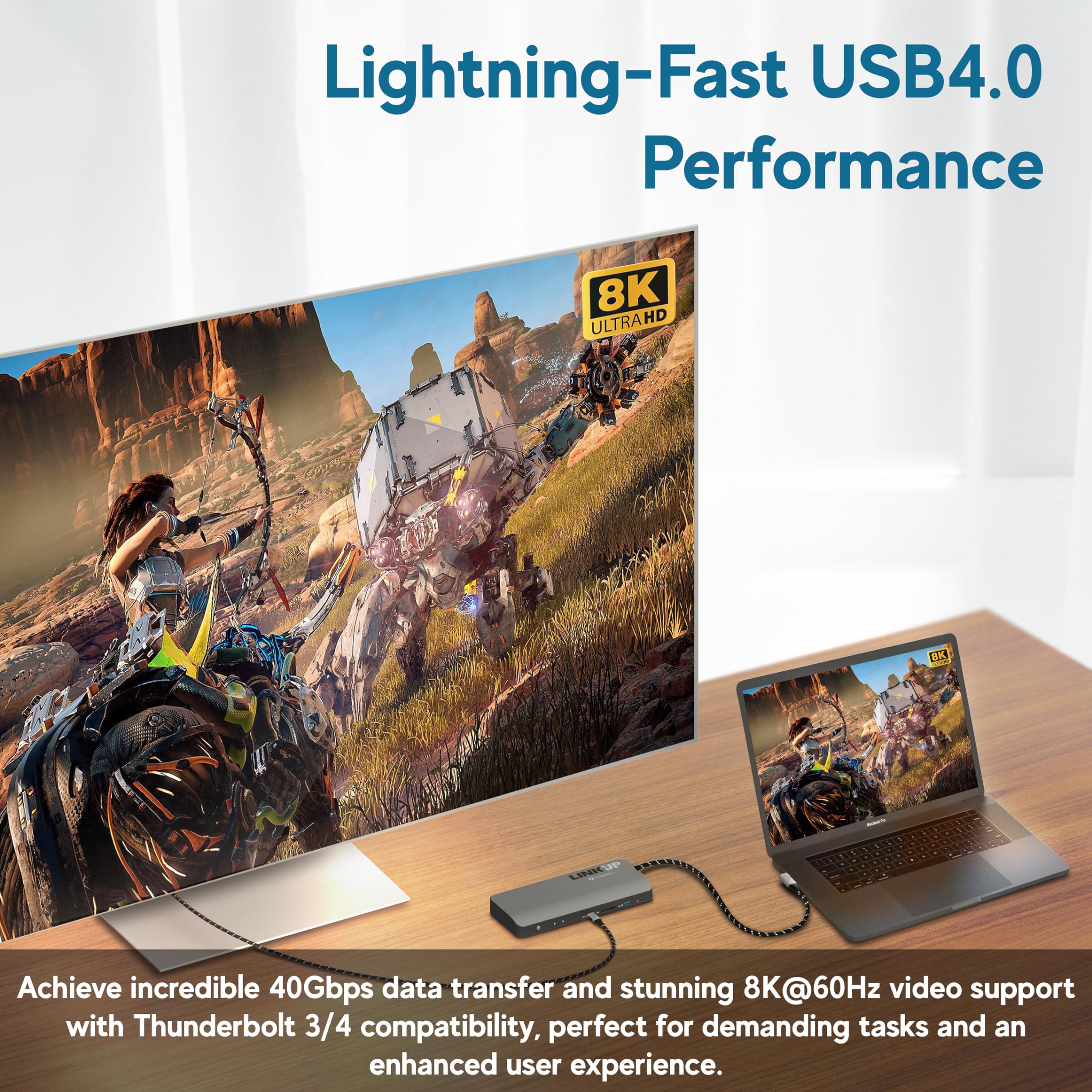 LINKUP USB 4.0 240W 40Gbps Type-C Thunderbolt 4 Cable (4ft Right Angle) - 8K@60Hz Video, Super Fast Data Transfer & Charging - Compatible with iPhone 15/16 Pro/Max, MacBook Pro/Air, iPad Pro, Galaxy S23 - Perfect for Home Office, Gaming & Mobile Workstations
