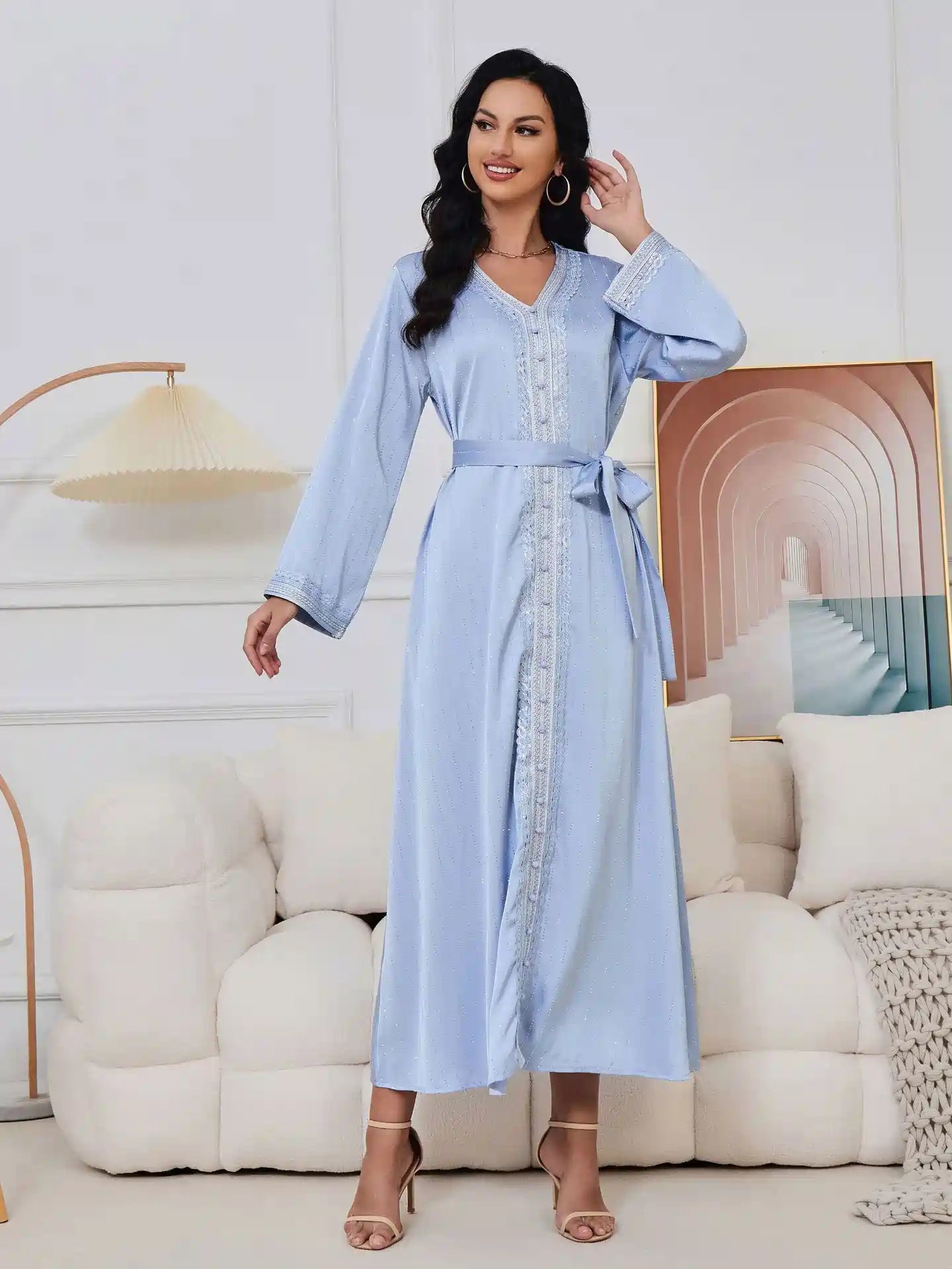 Elegant Hotfix Rhinestones Caftan Dress for Women - Eid Party, Wedding, Special Occasions - #25065 | Boho Chic, Plus Size, Long Flowy Maxi Dress