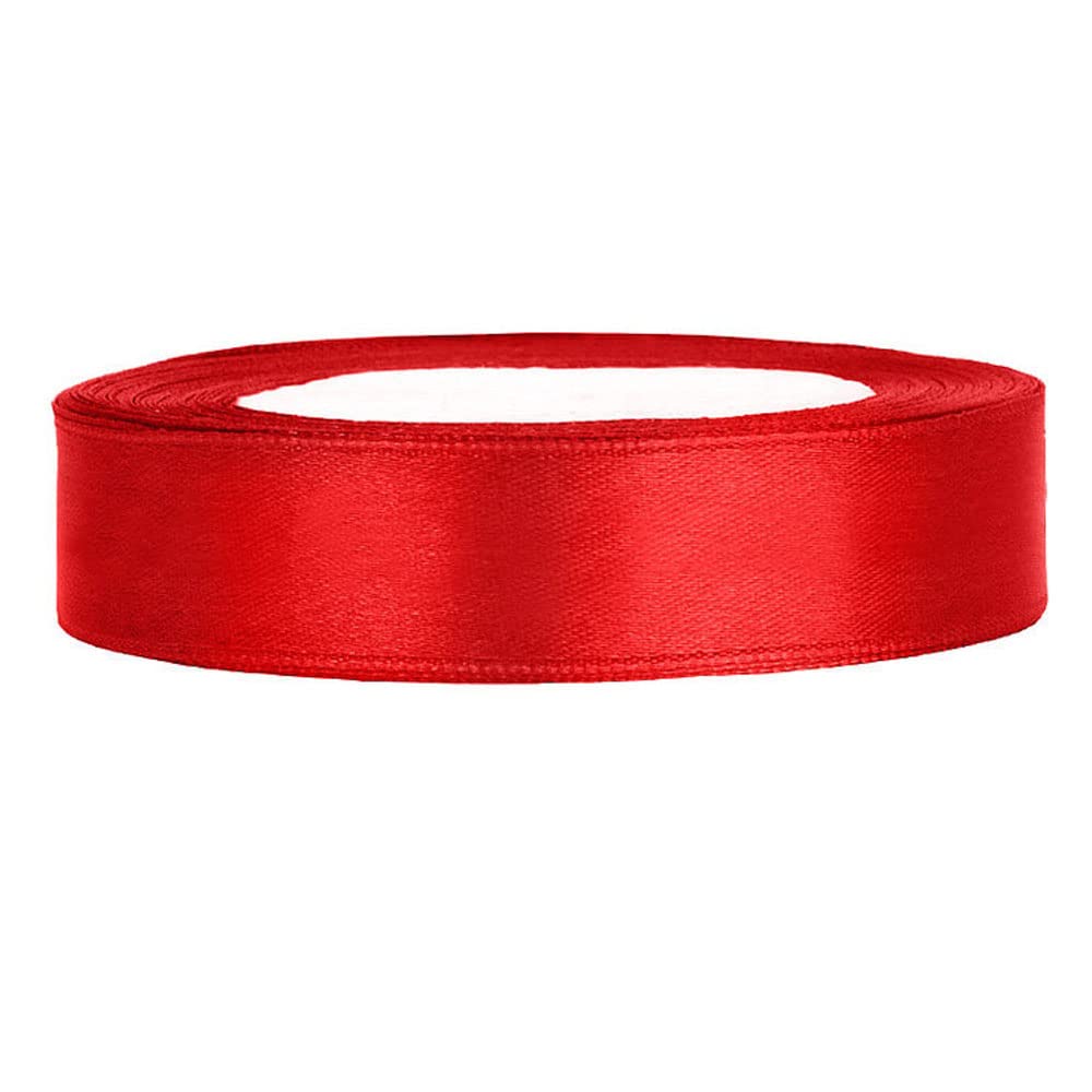 25m Red Satin Ribbon - 12mm Wide Decorative Gift Wrapping Ribbon for DIY Crafts, Wedding Decorations & Party Favors