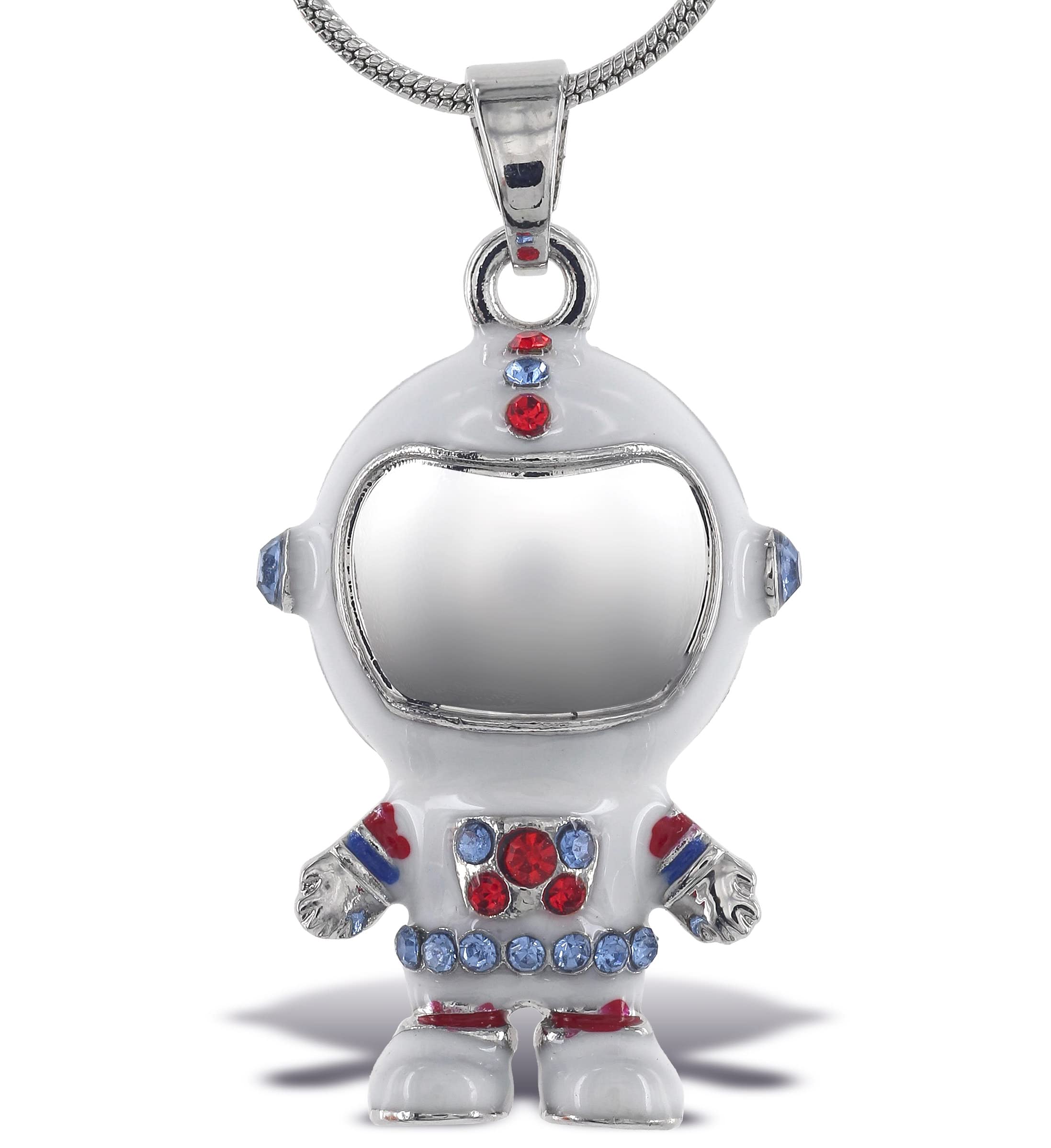 Sparkling Silver Astronaut Crystal Pendant Necklace - Elegant Space-Themed Jewelry with Sparkly Charm | 18