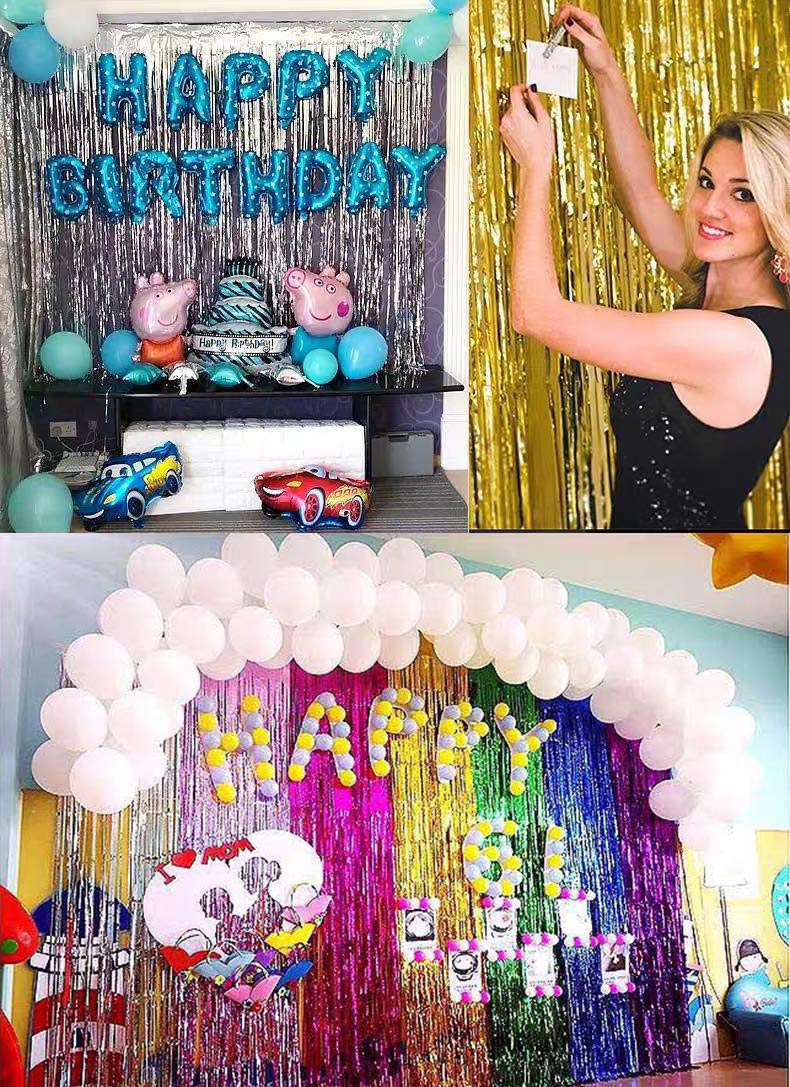 Stafih 8ft x 3ft Metallic Tinsel Foil Fringe Curtains - 2 Pack Pink Photo Booth Backdrop for Wedding, Birthday, Bachelorette & Christmas Party Decorations | Perfect for Baby Showers, New Year Celebrations and Home Decor