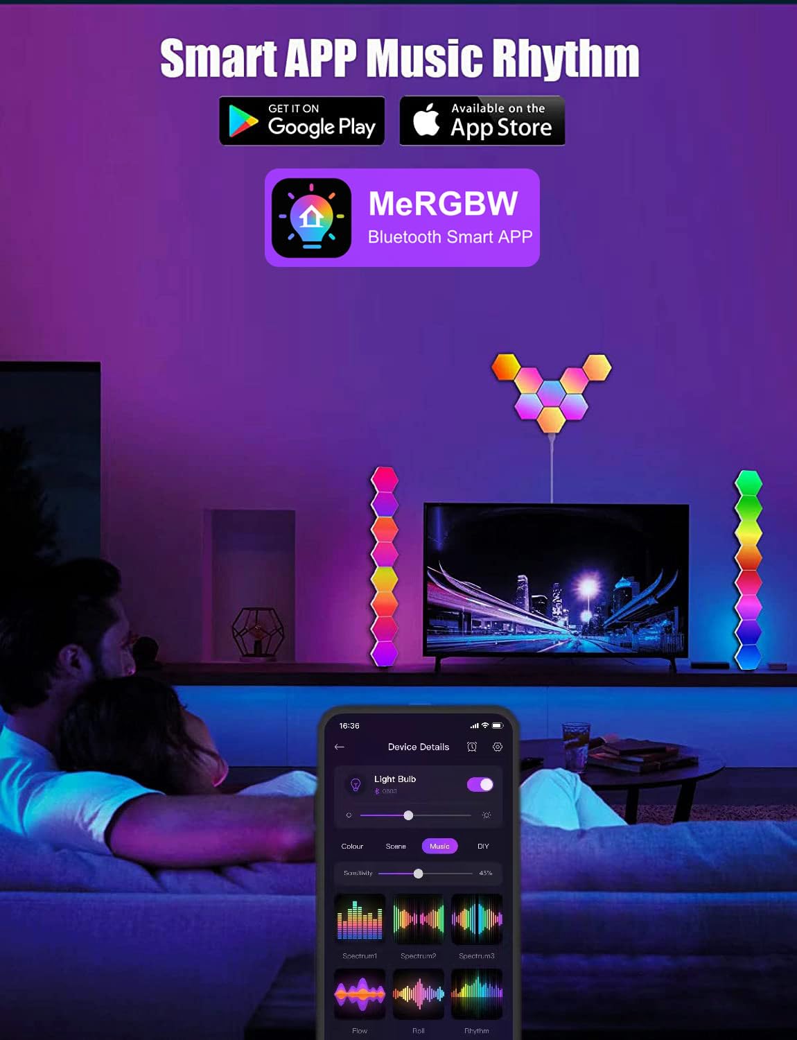 Selfila Music Sync DIY Hexagon Lights - Smart RGB Wall Light with App & Remote Control, Hexagonal Modular Gaming LED Panels for Bedroom, Kids Room Decor (8 Pack) - Perfect for Gaming Setups, Party Lighting & Home Decoration