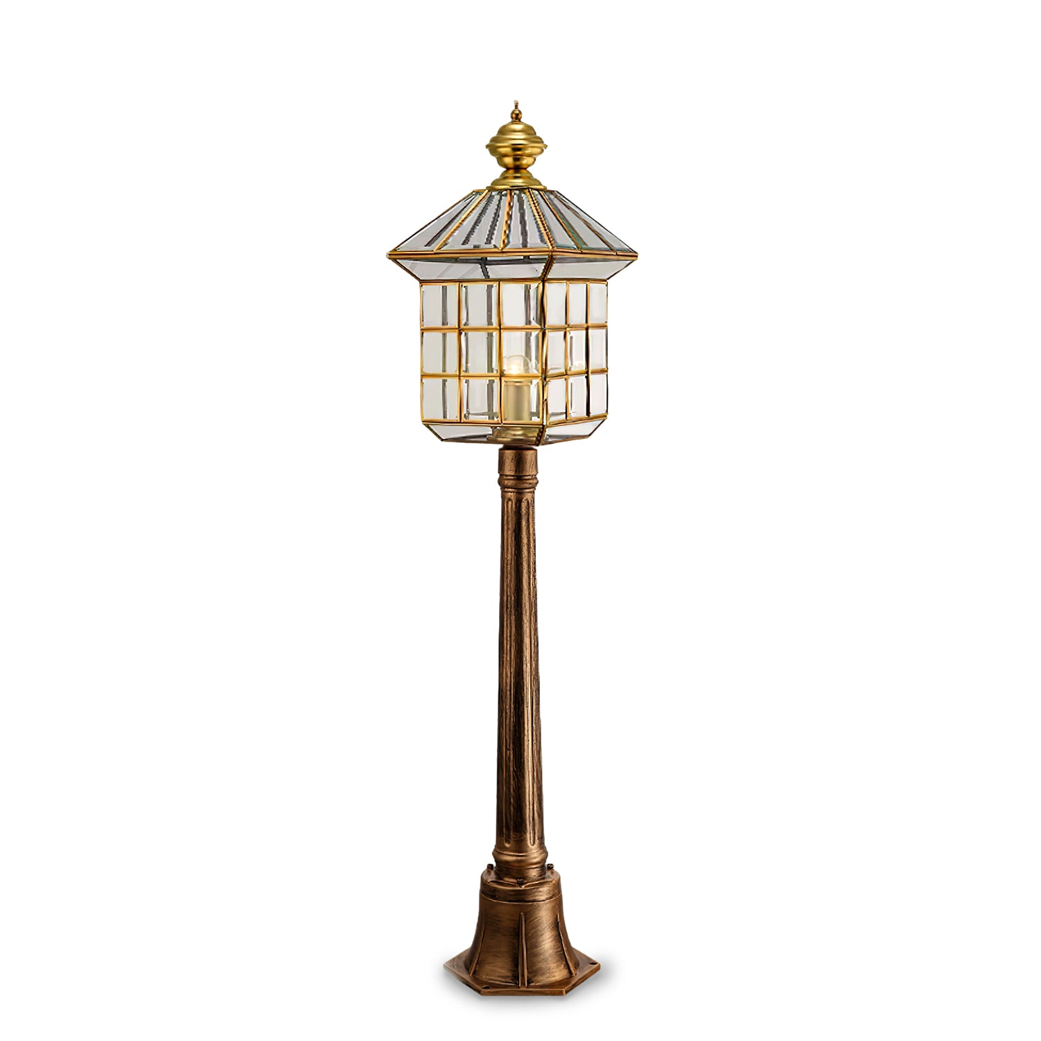 Vintage European Style Garden Brass Column Lamp - Antique Outdoor Lighting for Patio, Porch, and Backyard Decor