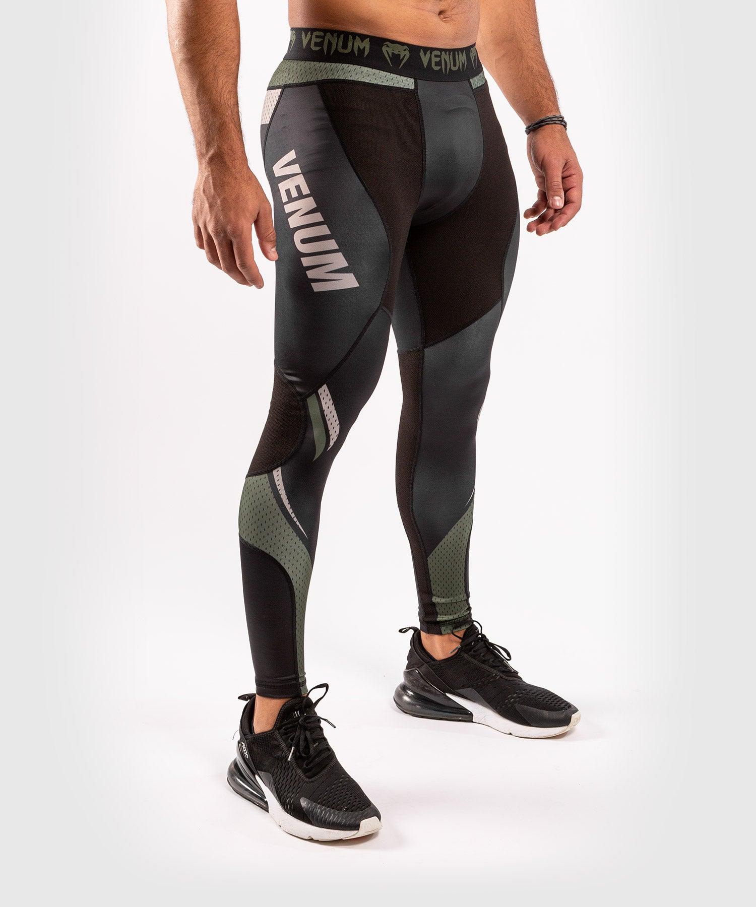 Venum ONE FC Impact Compression Tights for MMA & Training - Black/Khaki - High Performance Fightwear for Athletes & Fitness Enthusiasts